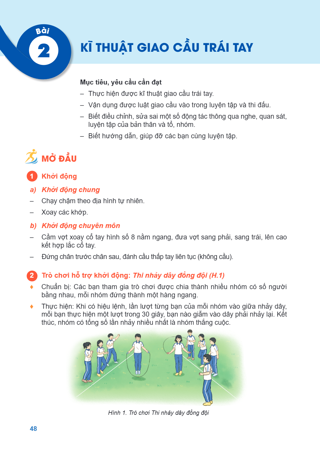 Bài 2. Kĩ thuật giao cầu trái tay Mục tiêu, yêu cầu cần đạt Thực hiện được kĩ thuật giao cầu trái tay. Vận dụng được luật giao cầu vào trong luyện tập và thi đấ