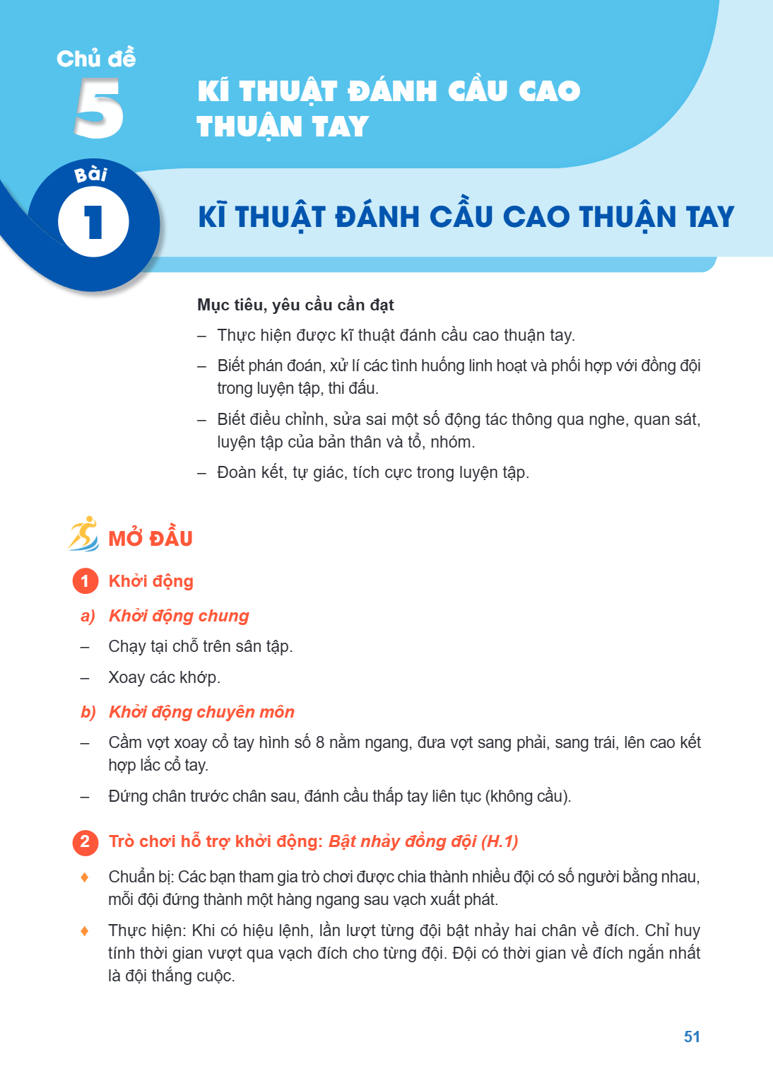 Bài 1. Kĩ thuật đánh cầu cao thuận tay Bài 1. Kĩ thuật đánh cầu cao thuận tay Mục tiêu, yêu cầu cần đạt – Thực hiện được kĩ thuật đánh cầu cao thuận tay. – Biết
