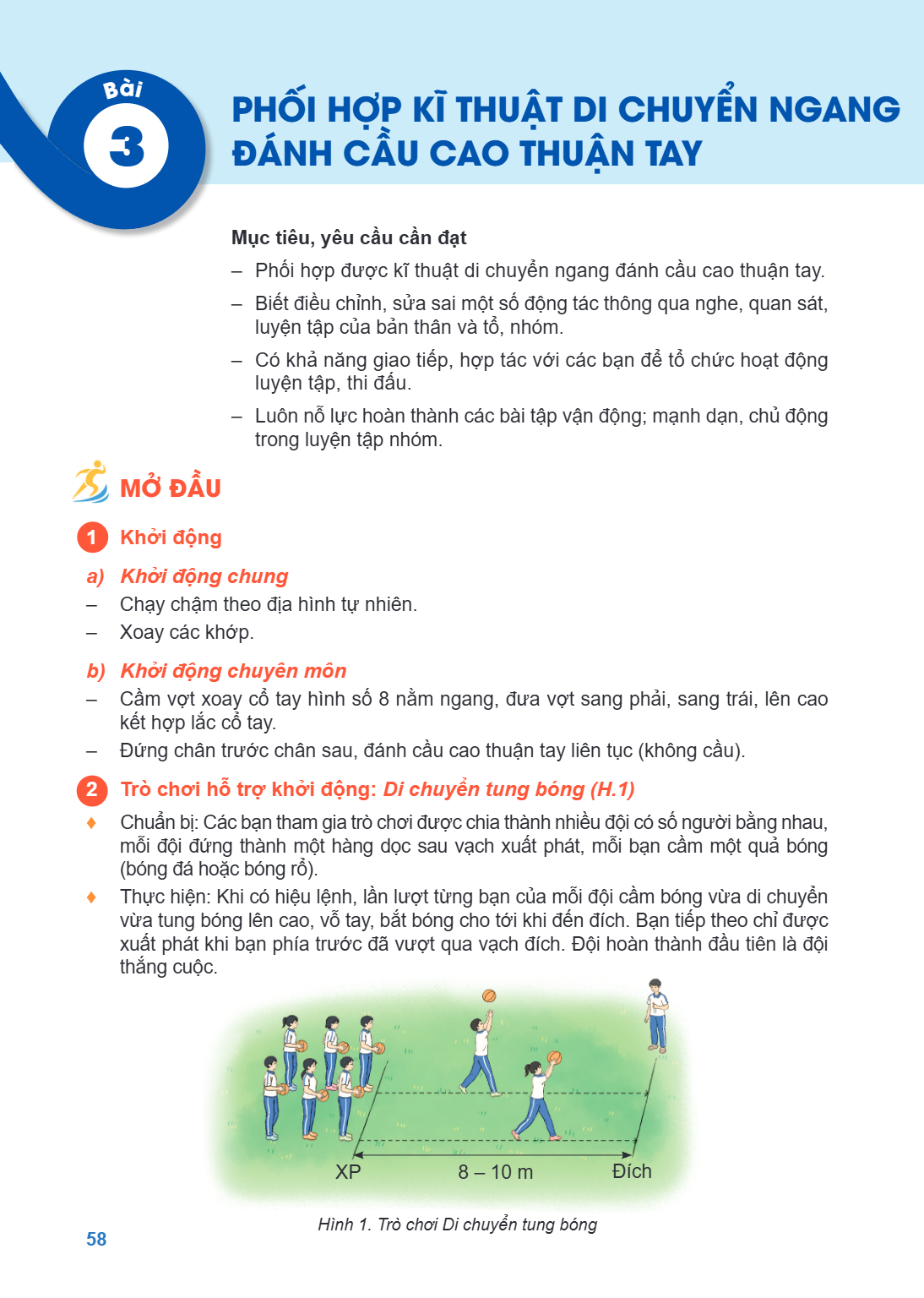 Bài 3. Phối hợp kĩ thuật di chuyển ngang đánh cầu cao thuận tay Mục tiêu, yêu cầu cần đạt – Phối hợp được kĩ thuật di chuyển ngang đánh cầu cao thuận tay. – Biế