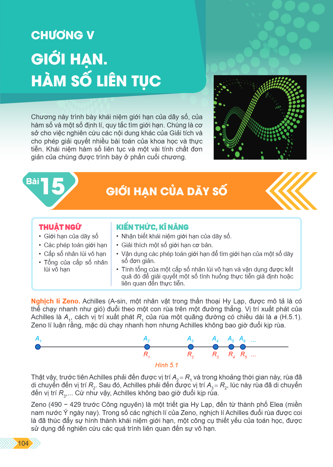 Chương V. GIỚI HẠN. HÀM SỐ LIÊN TỤC Chương này trình bày khái niệm giới hạn của dãy số, của hàm số và một số định lí, quy tắc tìm giới hạn. Chúng là cơ sở cho v