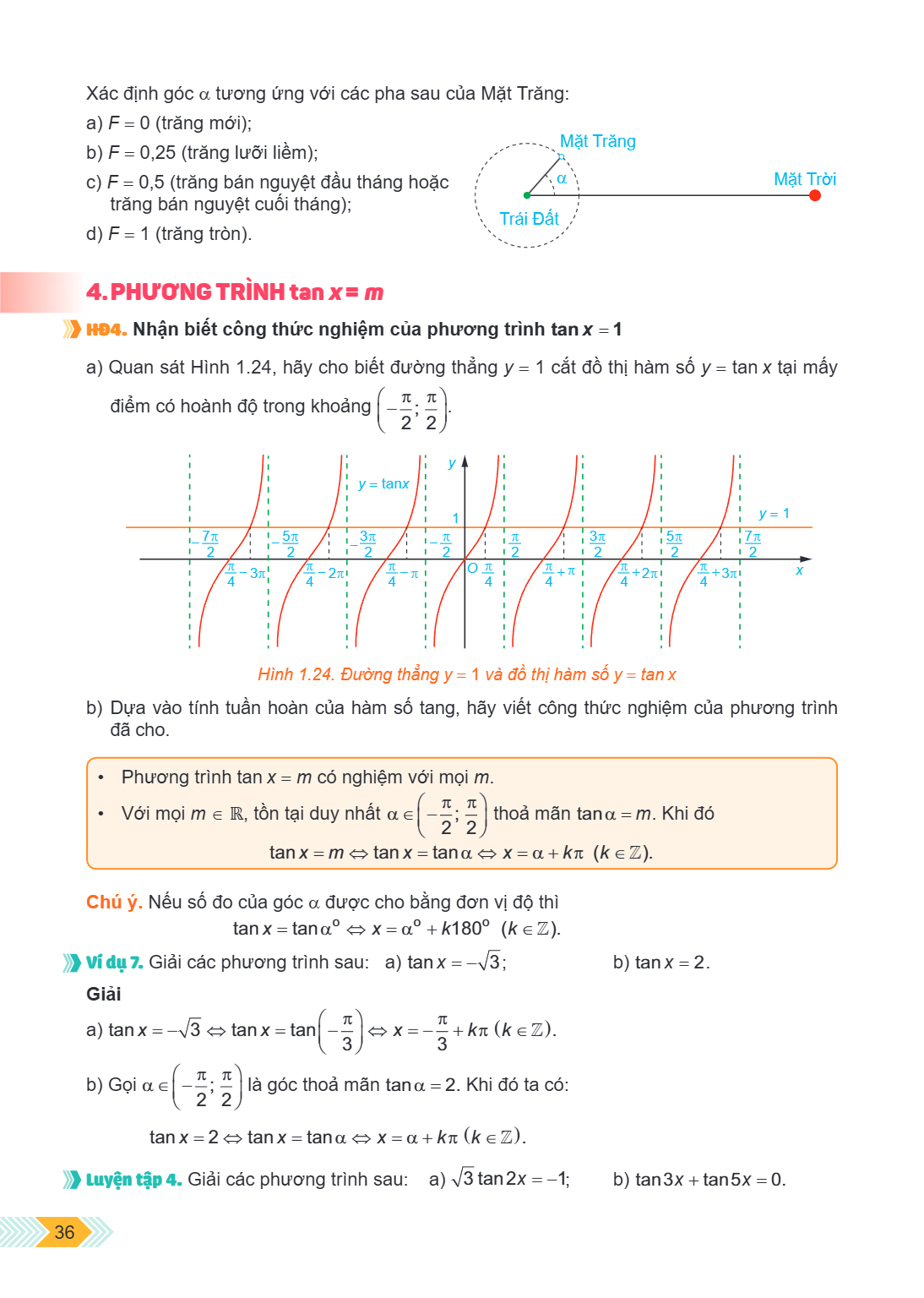 Xác định góc $\alpha$ tương ứng với các pha sau của Mặt Trăng: a) $F = 0$ (trăng mới); b) $F = 0{,}25$ (trăng lưỡi liềm); c) $F = 0{,}5$ (trăng bán nguyệt đầu t