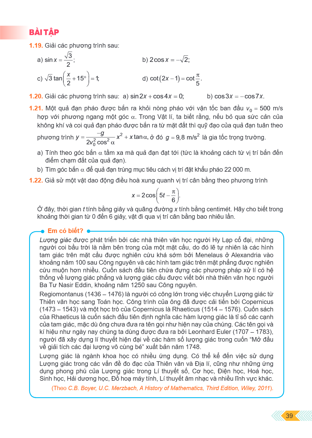 BÀI TẬP 1.19. Giải các phương trình sau: a) $\sin x = \frac{{\sqrt 3 }}{2}$; b) $2\cos x = - \sqrt 2$; c) $\sqrt 3 \tan \left( {\frac{x}{2} + {{15}^ \circ }} \r