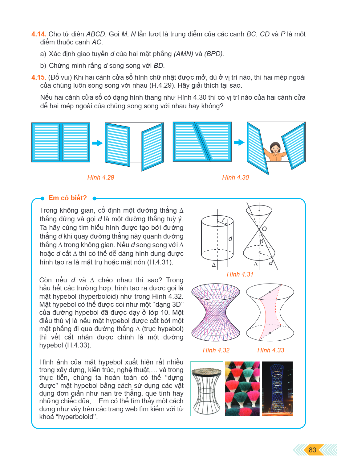 4.14. Cho tứ diện $ABCD$. Gọi $M, N$ lần lượt là trung điểm của các cạnh $BC, CD$ và $P$ là một điểm thuộc cạnh $AC$. a) Xác định giao tuyến $d$ của hai mặt phẳ