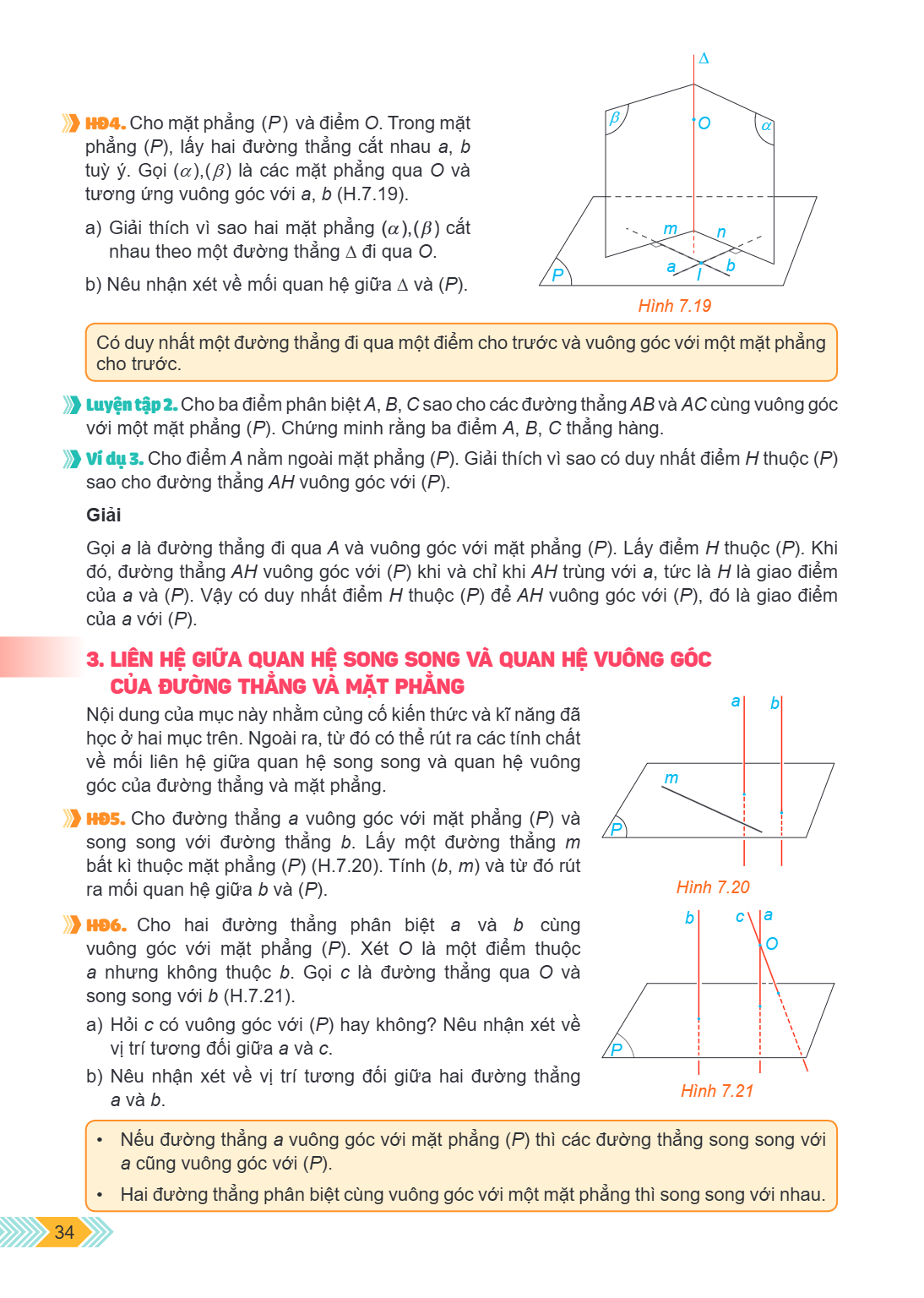 HD4. Cho mặt phẳng $(P)$ và điểm $O$. Trong mặt phẳng $(P)$, lấy hai đường thẳng cắt nhau $a$, $b$ tuỳ ý. Gọi $(\alpha), (\beta)$ là các mặt phẳng qua $O$ và tư