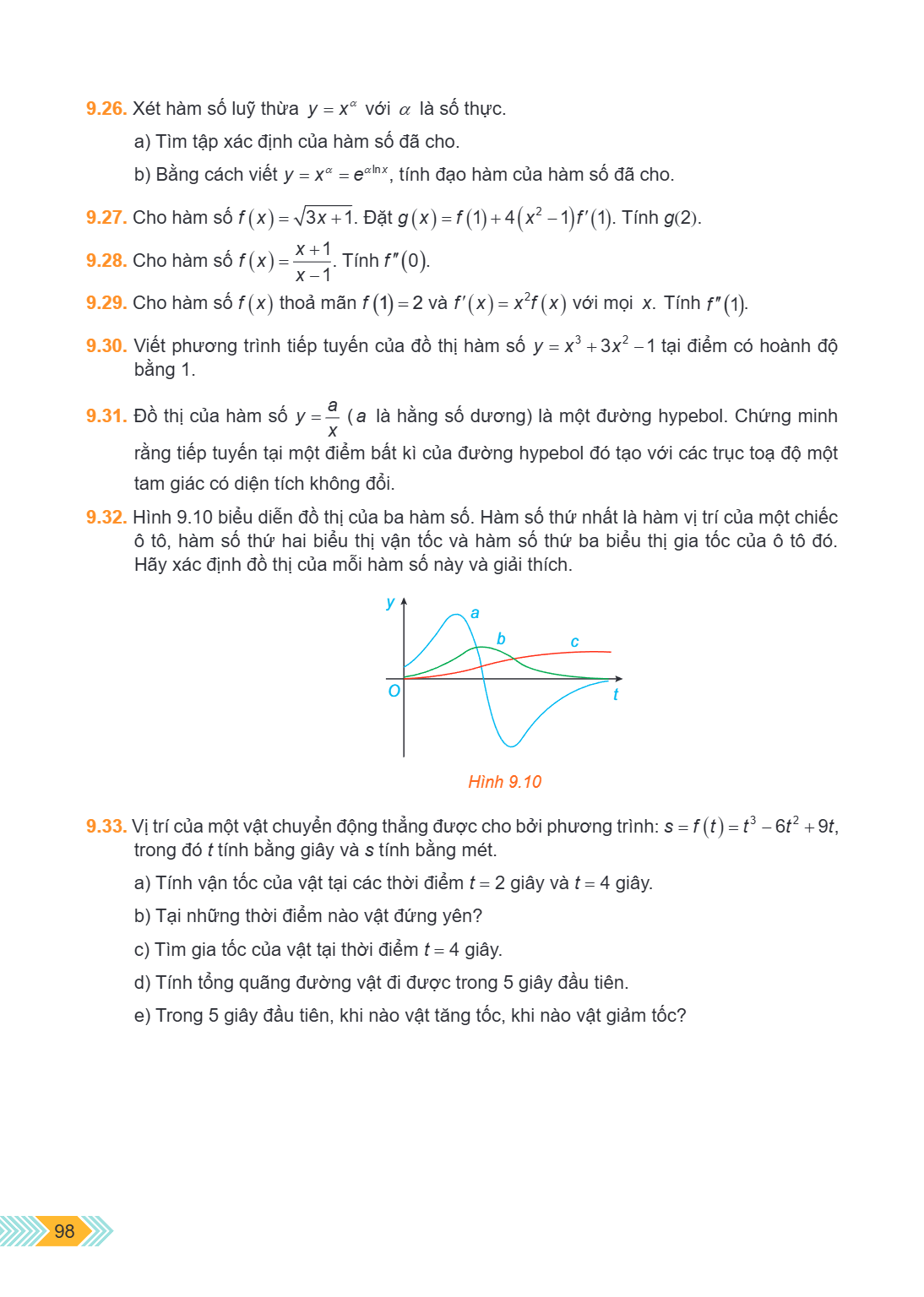 9.26. Xét hàm số luỹ thừa $y = x^{\alpha}$ với $\alpha$ là số thực. a) Tìm tập xác định của hàm số đã cho. b) Bằng cách viết $y = x^{\alpha} = e^{\alpha \ln x}$