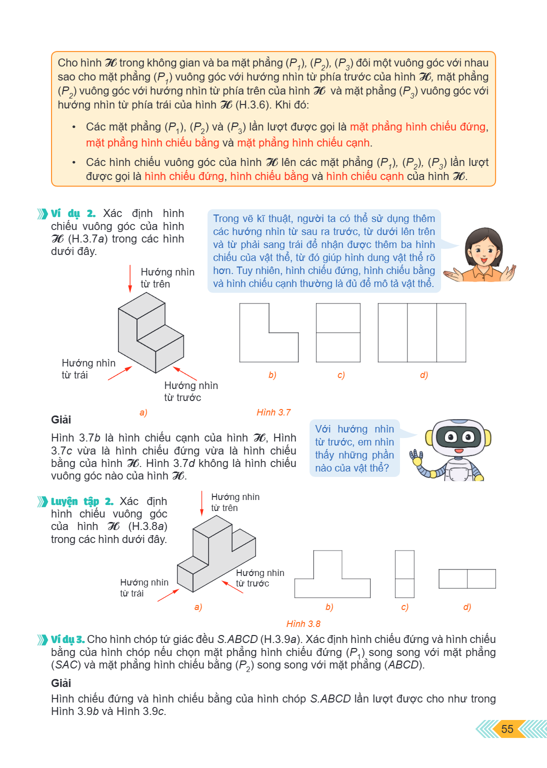 Cho hình $\mathscr{H}$ trong không gian và ba mặt phẳng $(P_1), (P_2), (P_3)$ đôi một vuông góc với nhau sao cho mặt phẳng $(P_1)$ vuông góc với hướng nhìn từ p