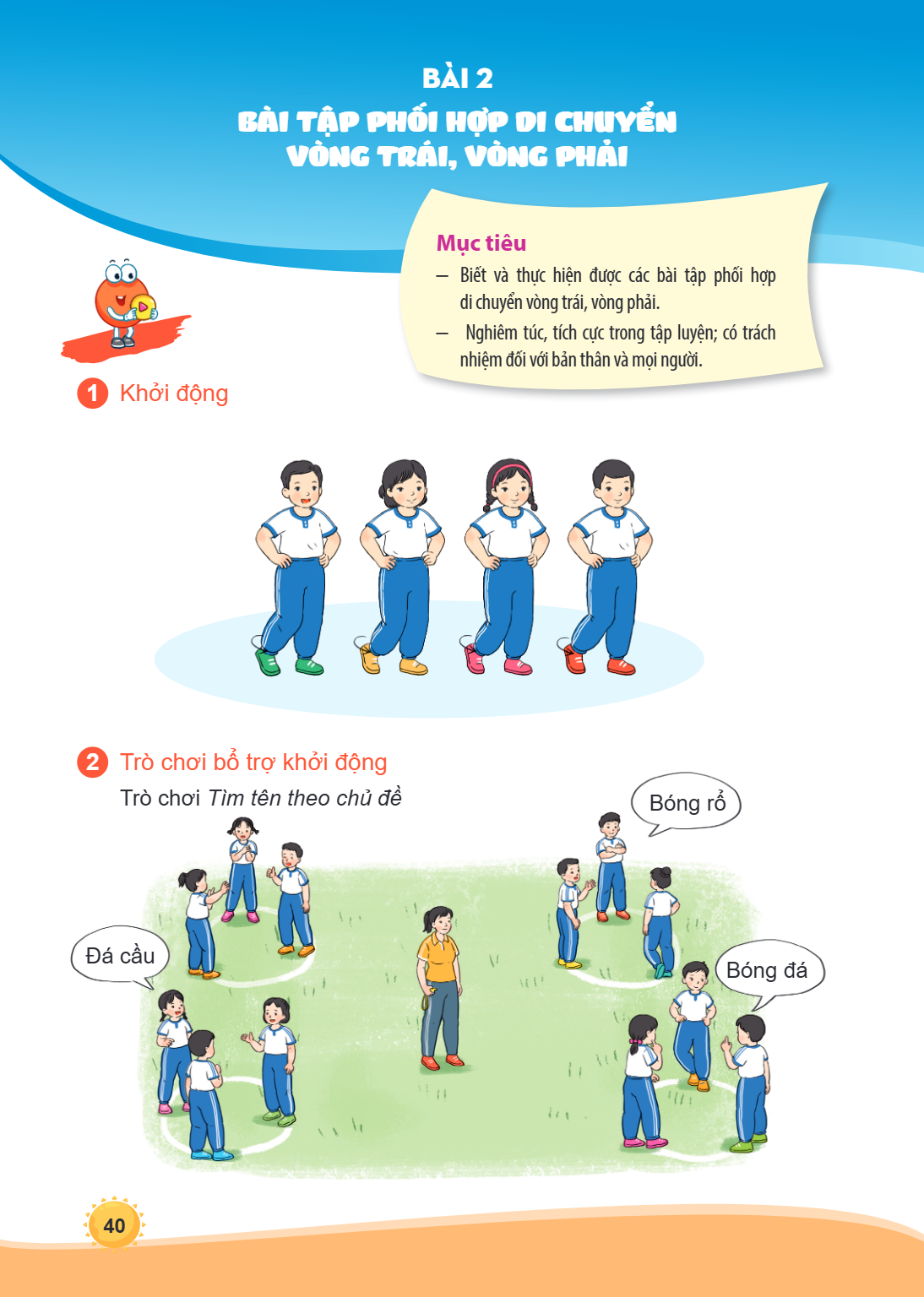 Bài 2. Bài tập phối hợp di chuyển vòng trái, vòng phải Mục tiêu Biết và thực hiện được các bài tập phối hợp di chuyển vòng trái, vòng phải. Nghiêm túc, tích cực