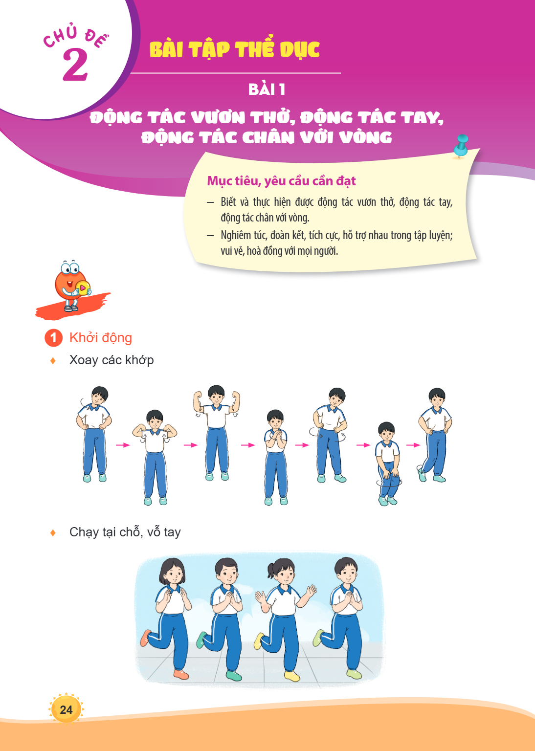 CHỦ ĐỀ 2 Bài 1. Động tác vươn thở, động tác tay, động tác chân với vòng Mục tiêu, yêu cầu cần đạt Biết và thực hiện được động tác vươn thở, động tác tay, động t