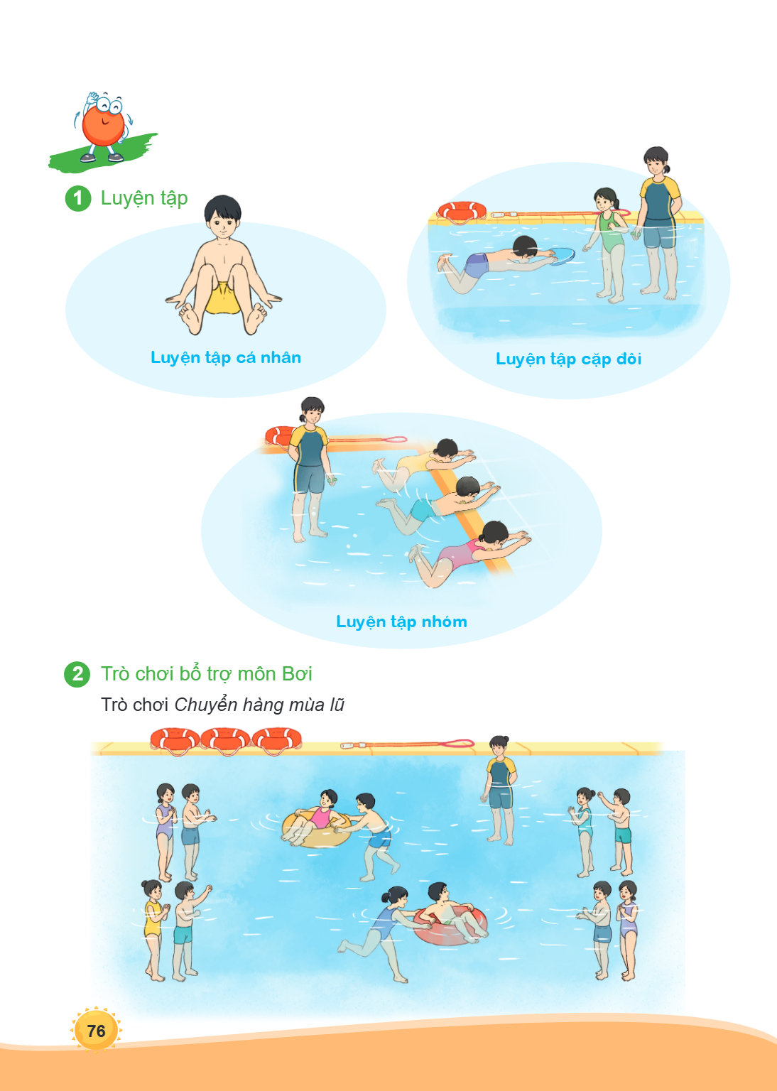 1 Luyện tập Luyện tập cá nhân Luyện tập cặp đôi Luyện tập nhóm 2 Trò chơi bổ trợ môn Bơi Trò chơi Chuyển hàng mùa lũ