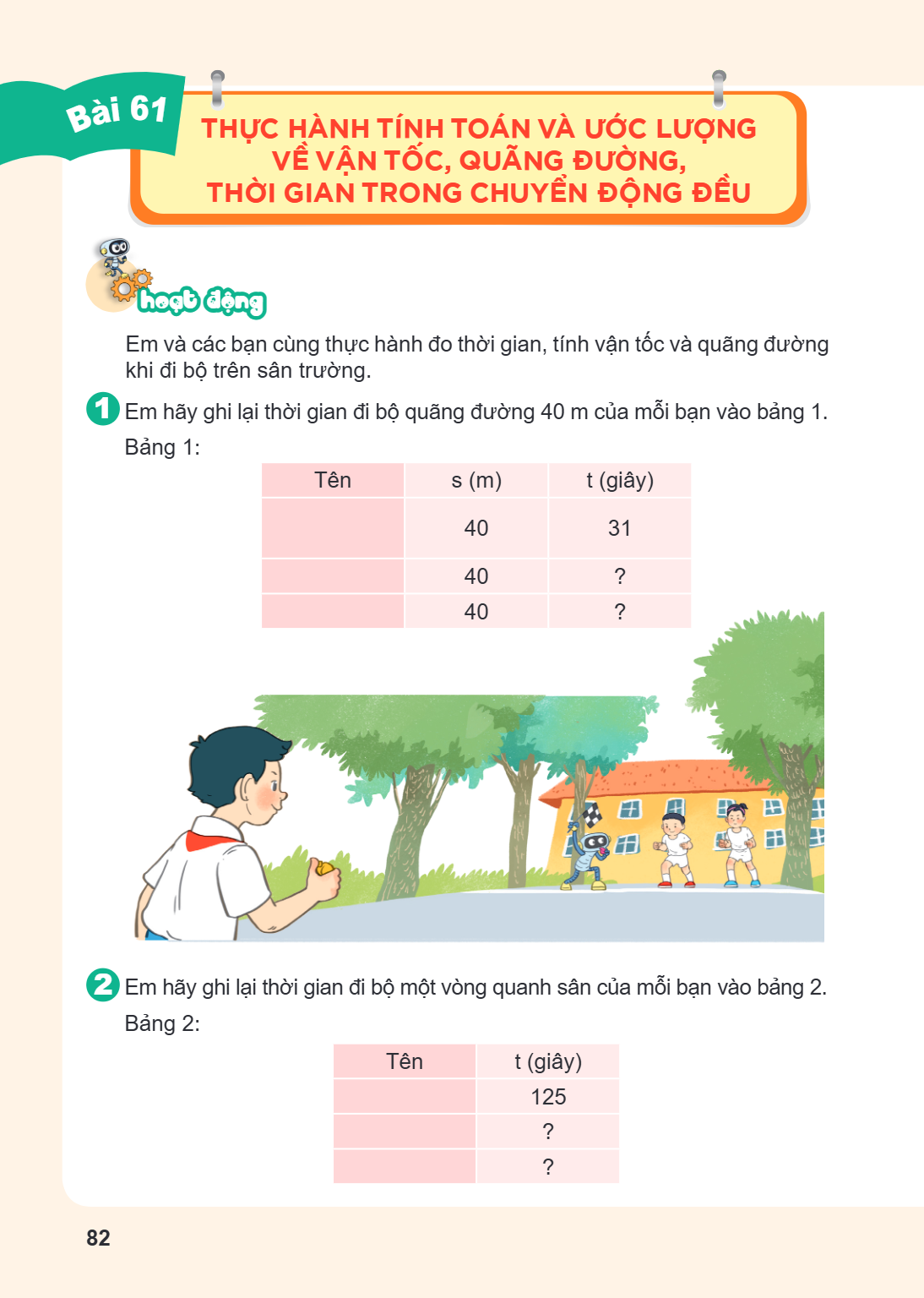 Bài 61. Thực hành tính toán và ước lượng về vận tốc, quãng đường, thời gian trong chuyển động đều hoạt động Em và các bạn cùng thực hành đo thời gian, tính vận 