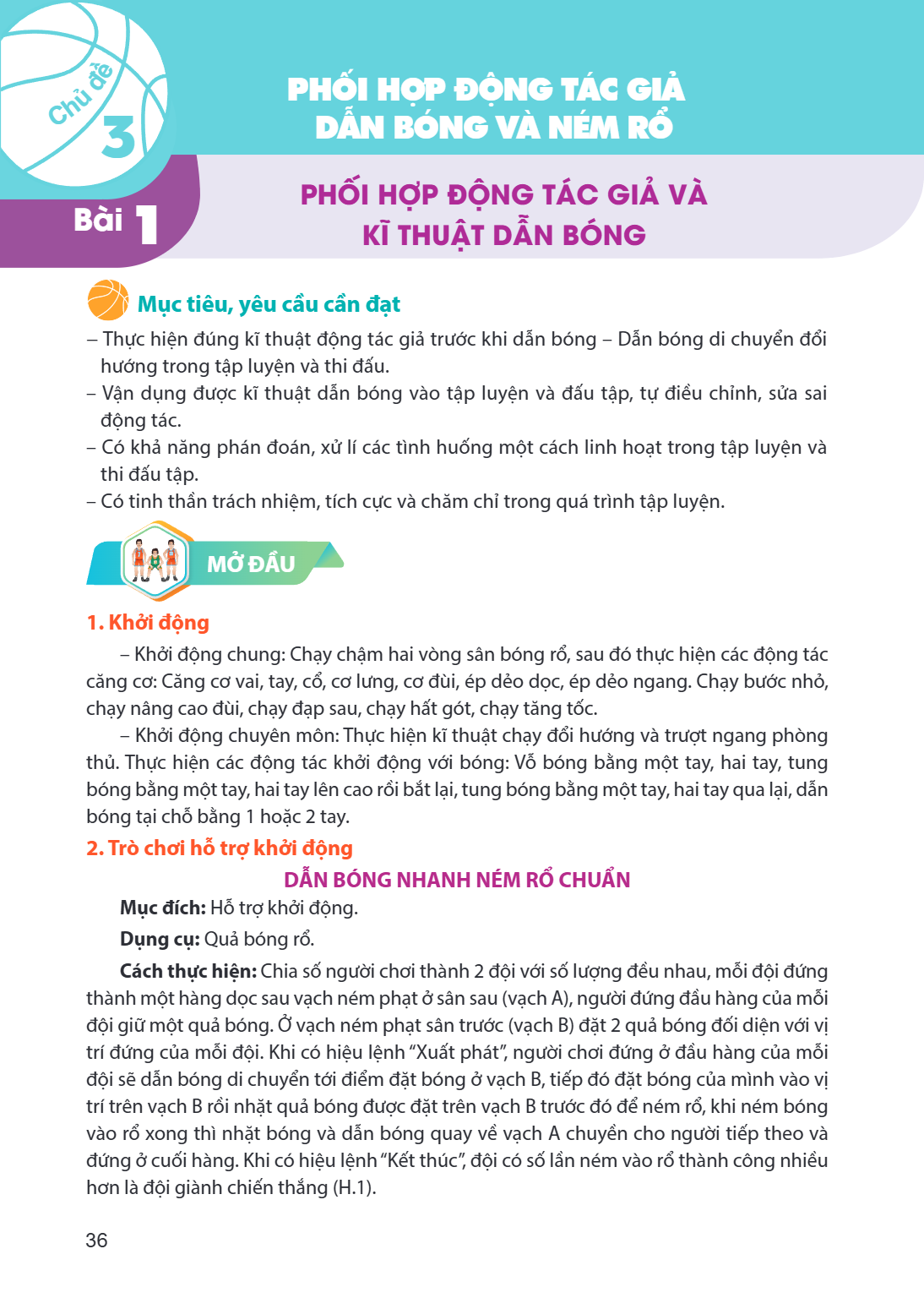 Bài 1. Phối hợp động tác giả và kĩ thuật dẫn bóng Bài 1. PHỐI HỢP ĐỘNG TÁC GIẢ VÀ KĨ THUẬT DẪN BÓNG Mục tiêu, yêu cầu cần đạt Thực hiện đúng kĩ thuật động tác g