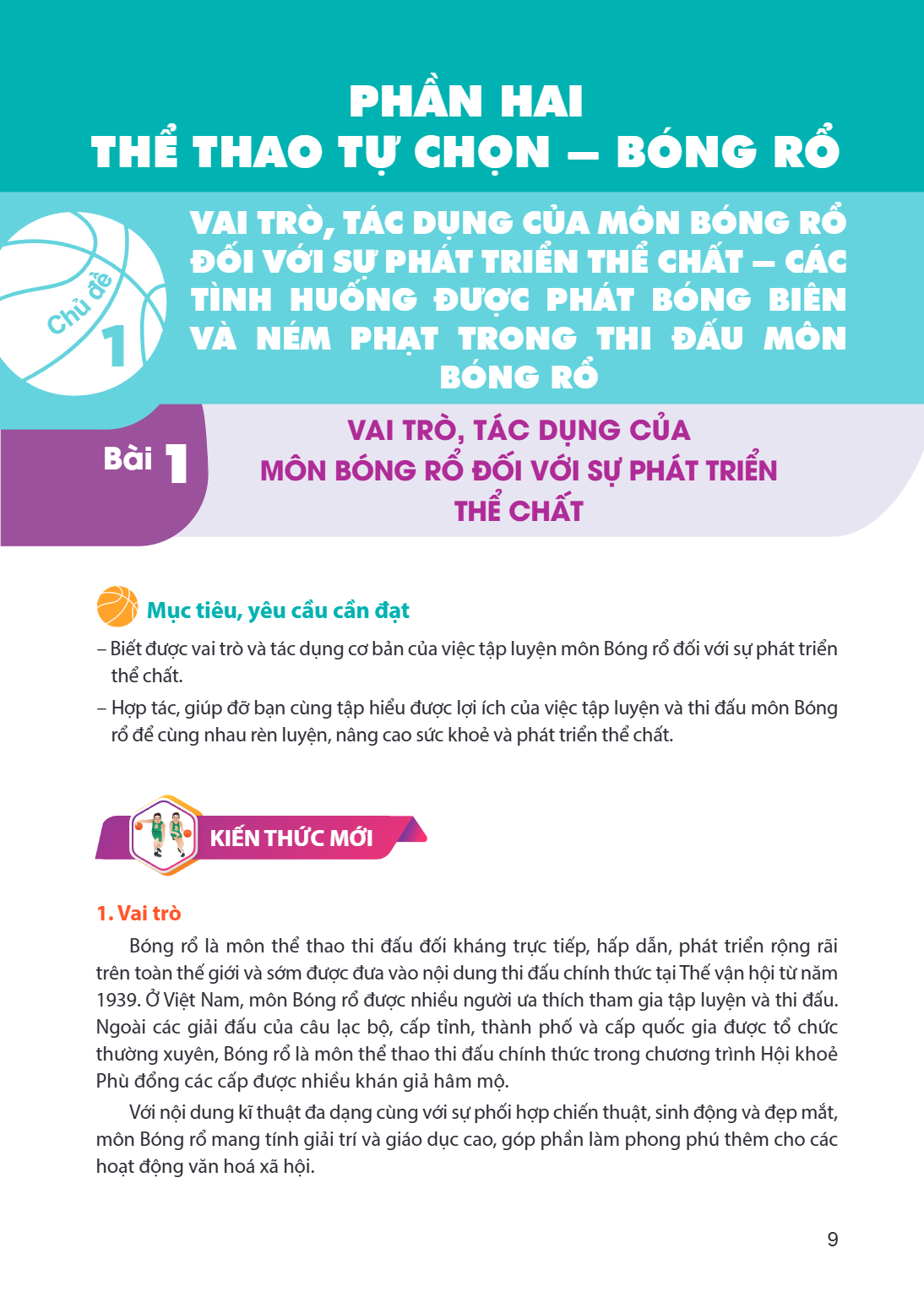 Chủ đề 1 VAI TRÒ, TÁC DỤNG CỦA MÔN BÓNG RỔ ĐỐI VỚI SỰ PHÁT TRIỂN THỂ CHẤT – CÁC TÌNH HUỐNG ĐƯỢC PHÁT BÓNG BIÊN VÀ NÉM PHẠT TRONG THI ĐẤU MÔN BÓNG RỔ Bài 1. VAI 
