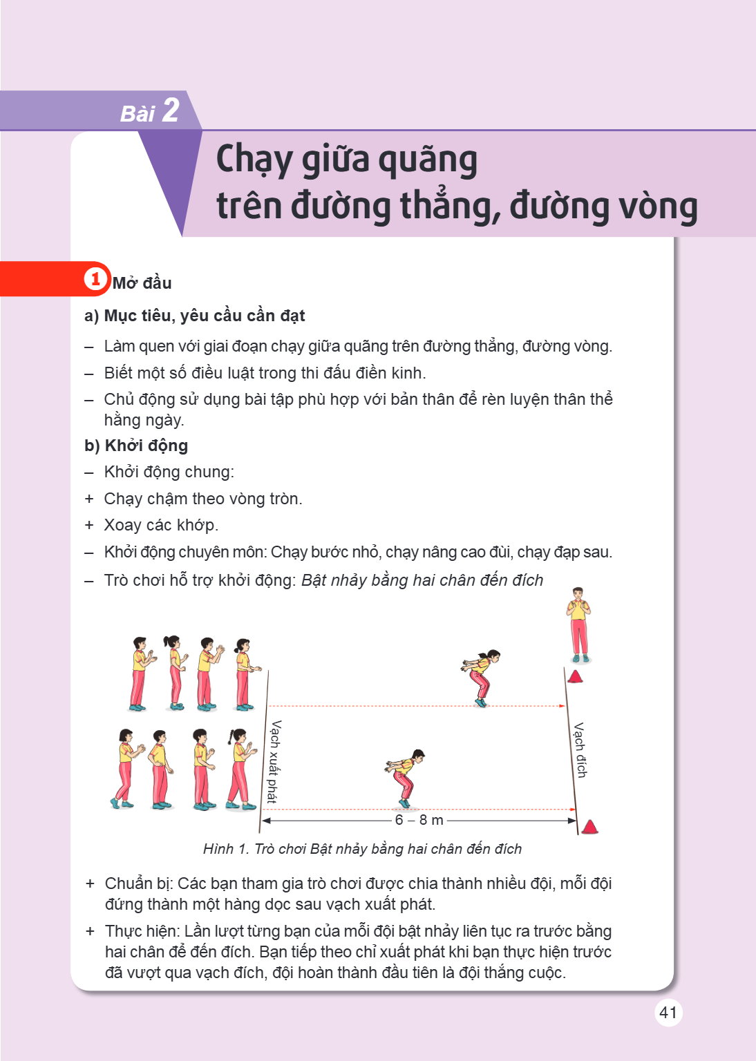Bài 2. Chạy giữa quãng trên đường thẳng, đường vòng 1 Mở đầu a) Mục tiêu, yêu cầu cần đạt – Làm quen với giai đoạn chạy giữa quãng trên đường thẳng, đường vòng.