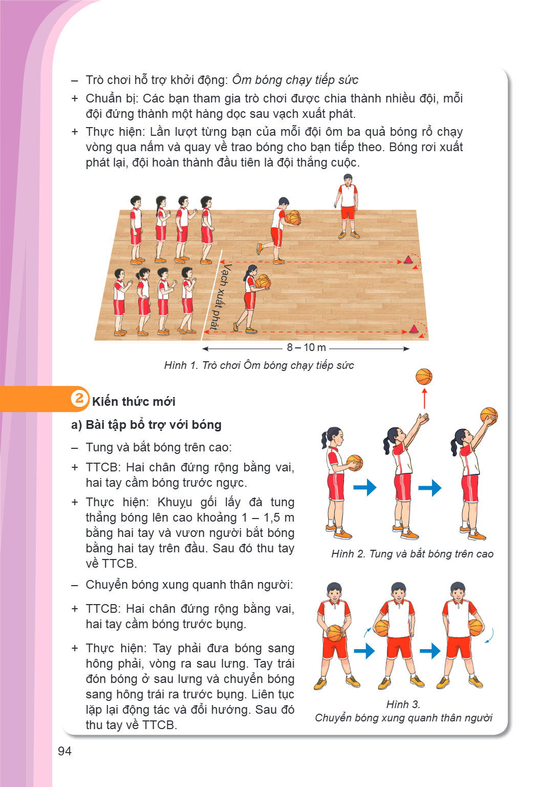 Trò chơi hỗ trợ khởi động: Ôm bóng chạy tiếp sức + Chuẩn bị: Các bạn tham gia trò chơi được chia thành nhiều đội, mỗi đội đứng thành một hàng dọc sau vạch xuất 