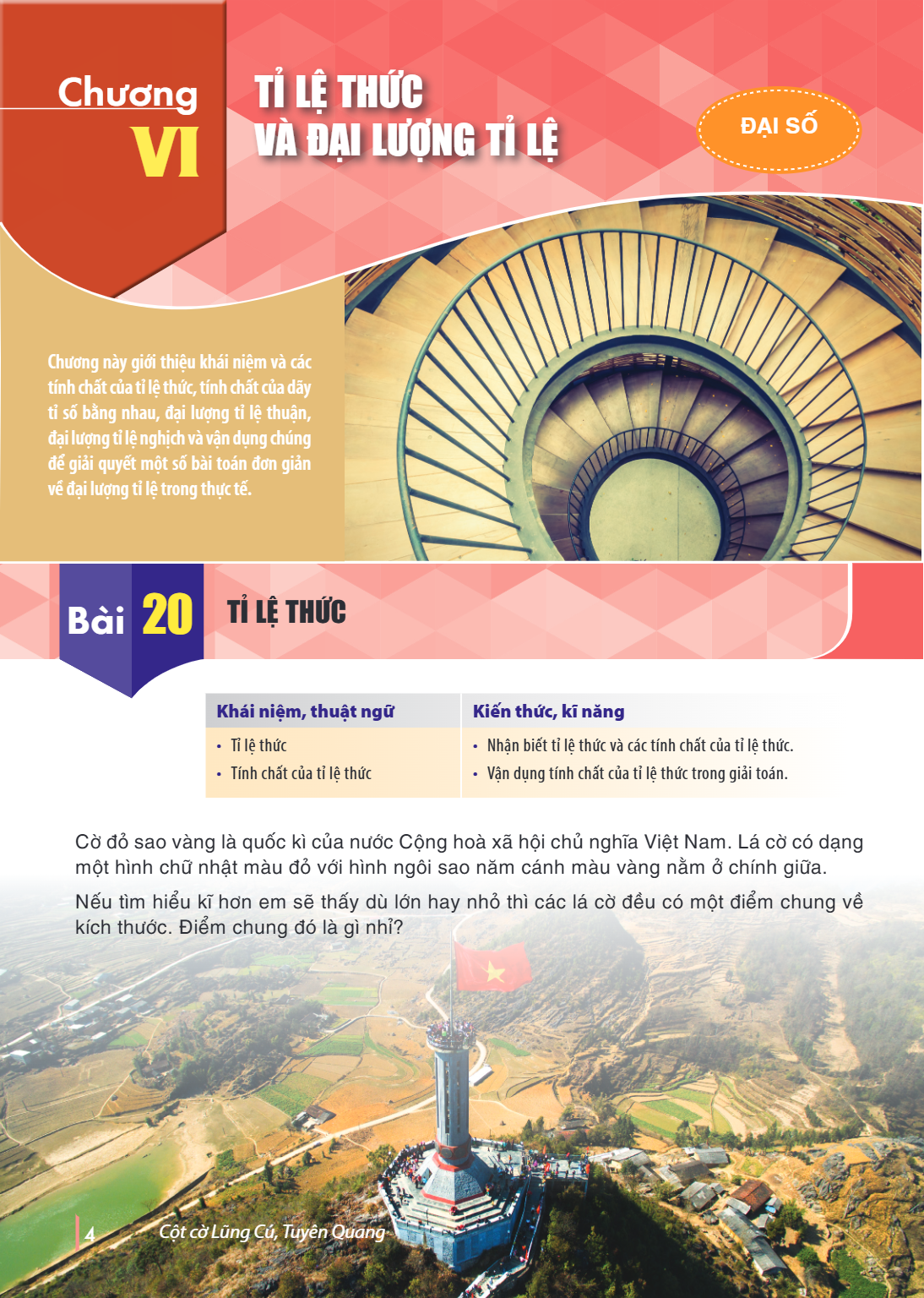 Bài 20. Tỉ lệ thức TỈ LỆ THỨC VÀ ĐẠI LƯỢNG TỈ LỆ Chương này giới thiệu khái niệm và các tính chất của tỉ lệ thức, tính chất của dãy tỉ số bằng nhau, đại lượng t