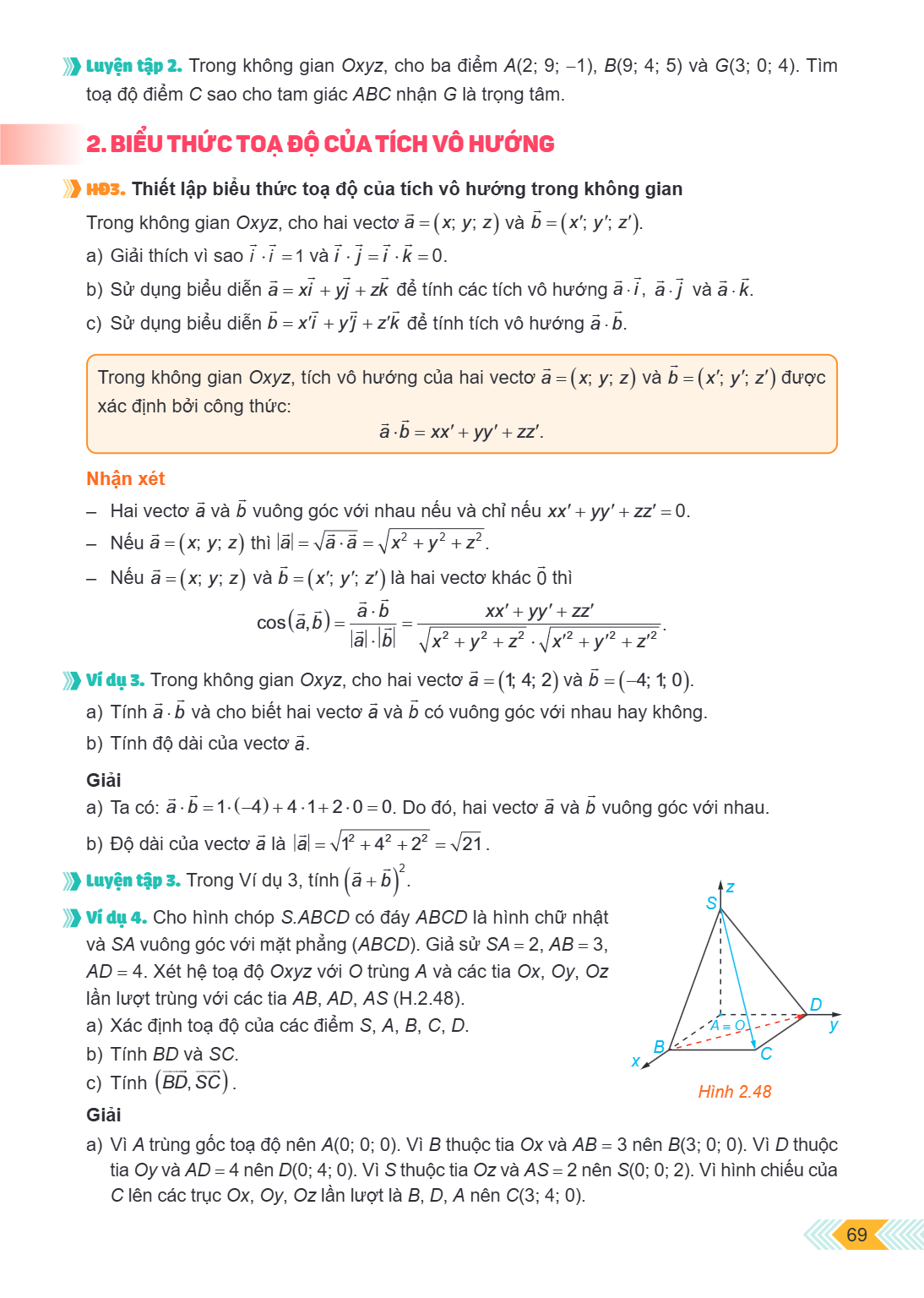 Luyện tập 2. Trong không gian Oxyz, cho ba điểm A(2; 9; –1), B(9; 4; 5) và G(3; 0; 4). Tìm toạ độ điểm C sao cho tam giác ABC nhận G là trọng tâm. 2. BIỂU THỨC 