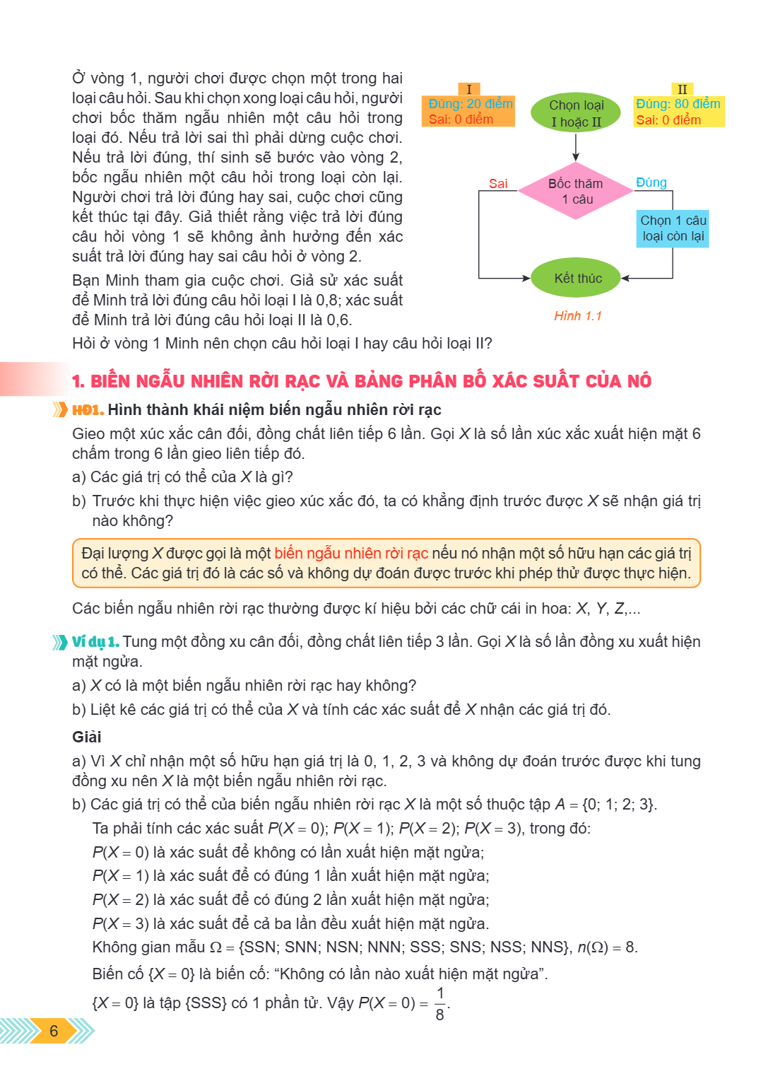 Ở vòng 1, người chơi được chọn một trong hai loại câu hỏi. Sau khi chọn xong loại câu hỏi, người chơi bốc thăm ngẫu nhiên một câu hỏi trong loại đó. Nếu trả lời