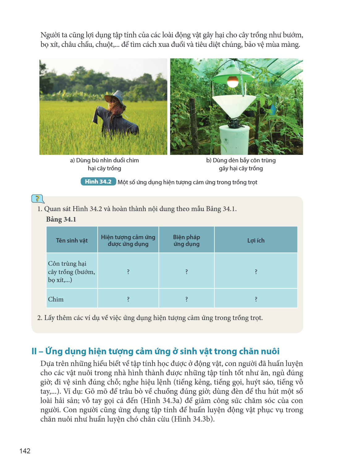 Người ta cũng lợi dụng tập tính của các loài động vật gây hại cho cây trồng như bướm, bọ xít, châu chấu, chuột,... để tìm cách xua đuổi và tiêu diệt chúng, bảo 