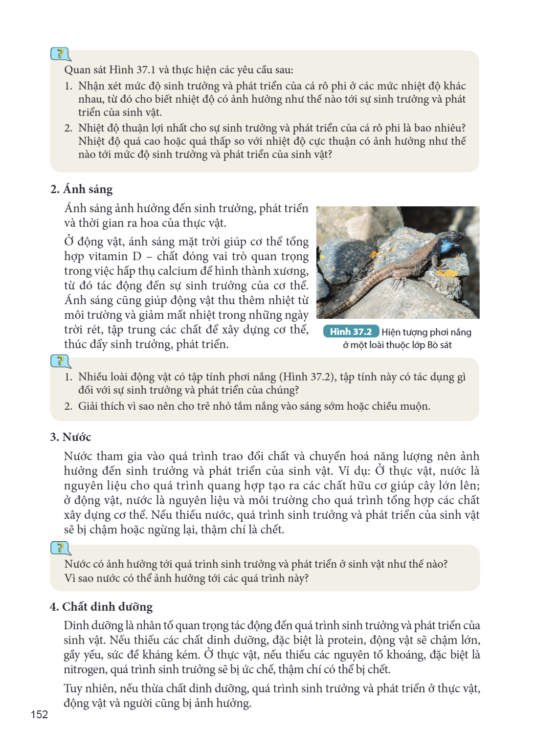 Quan sát Hình 37.1 và thực hiện các yêu cầu sau: Nhận xét mức độ sinh trưởng và phát triển của cá rô phi ở các mức nhiệt độ khác nhau, từ đó cho biết nhiệt độ c