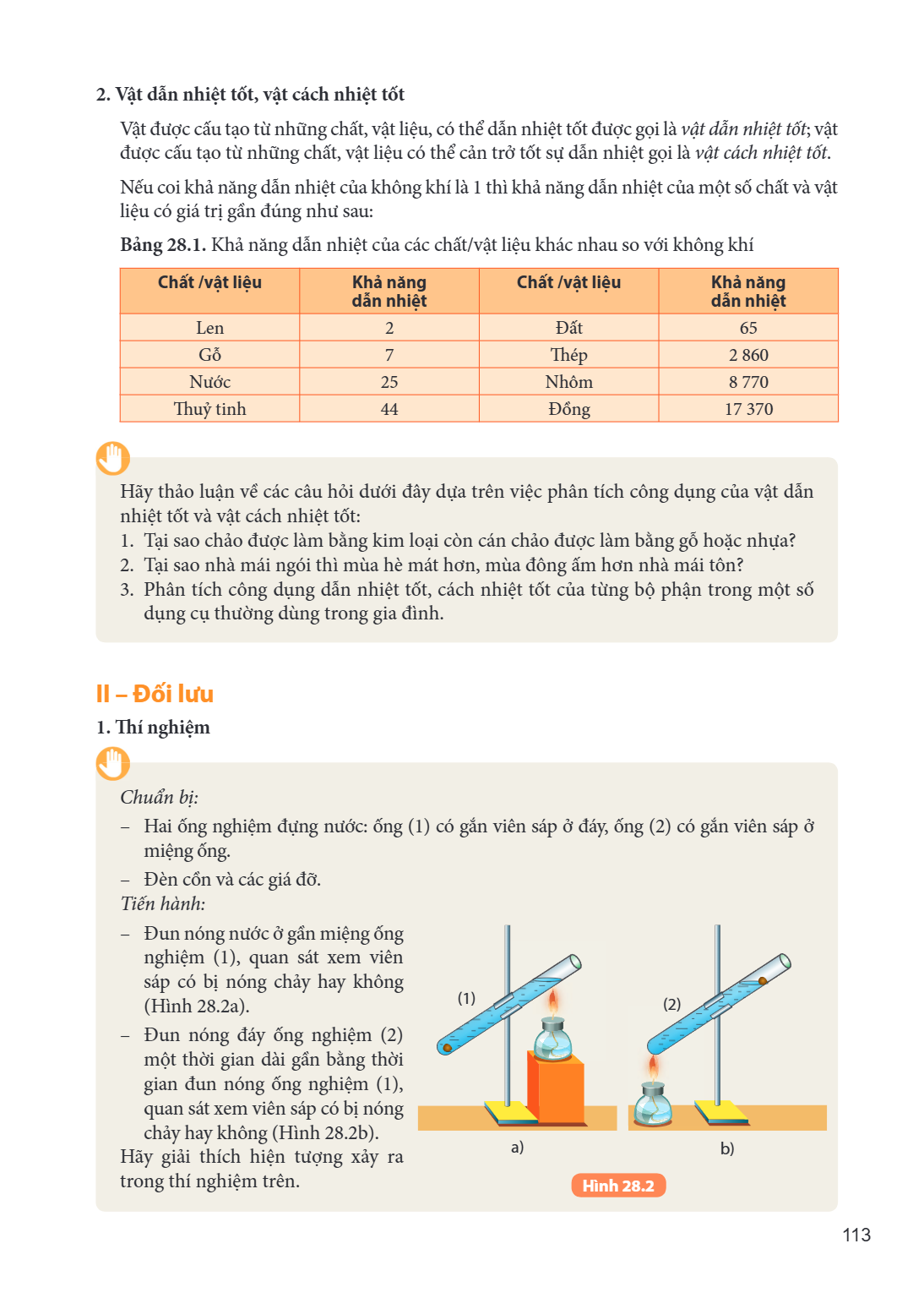2. Vật dẫn nhiệt tốt, vật cách nhiệt tốt Vật được cấu tạo từ những chất, vật liệu, có thể dẫn nhiệt tốt được gọi là vật dẫn nhiệt tốt; vật được cấu tạo từ những