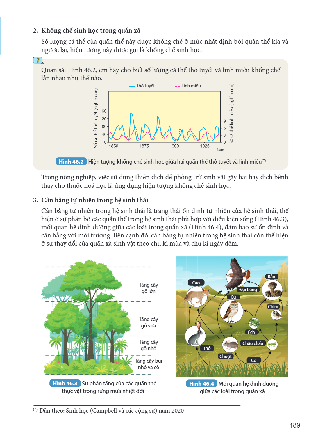 2. Khống chế sinh học trong quần xã Số lượng cá thể của quần thể này được khống chế ở mức nhất định bởi quần thể kia và ngược lại, hiện tượng này được gọi là kh