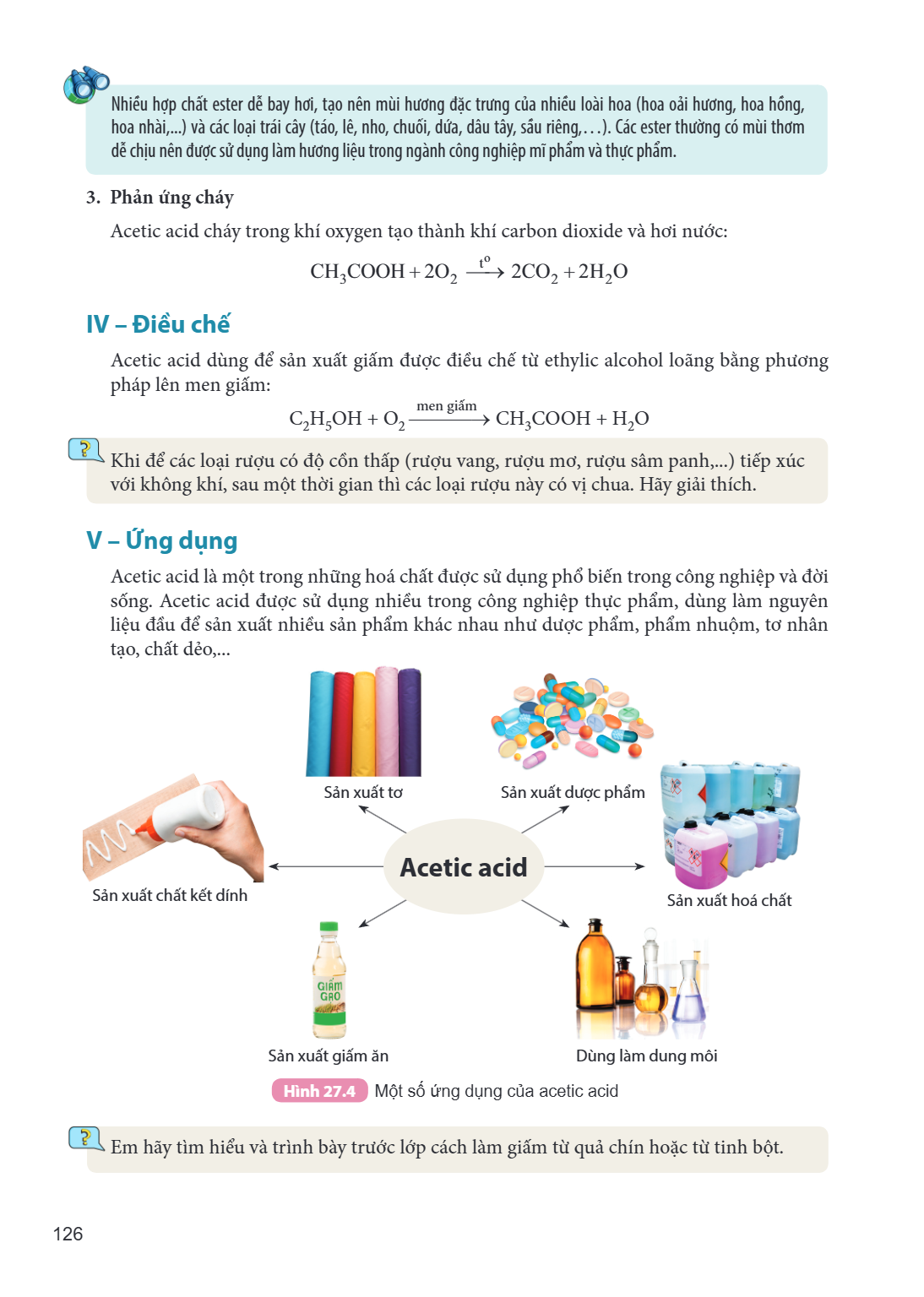 Nhiều hợp chất ester dễ bay hơi, tạo nên mùi hương đặc trưng của nhiều loài hoa (hoa oải hương, hoa hồng, hoa nhài,...) và các loại trái cây (táo, lê, nho, chuố