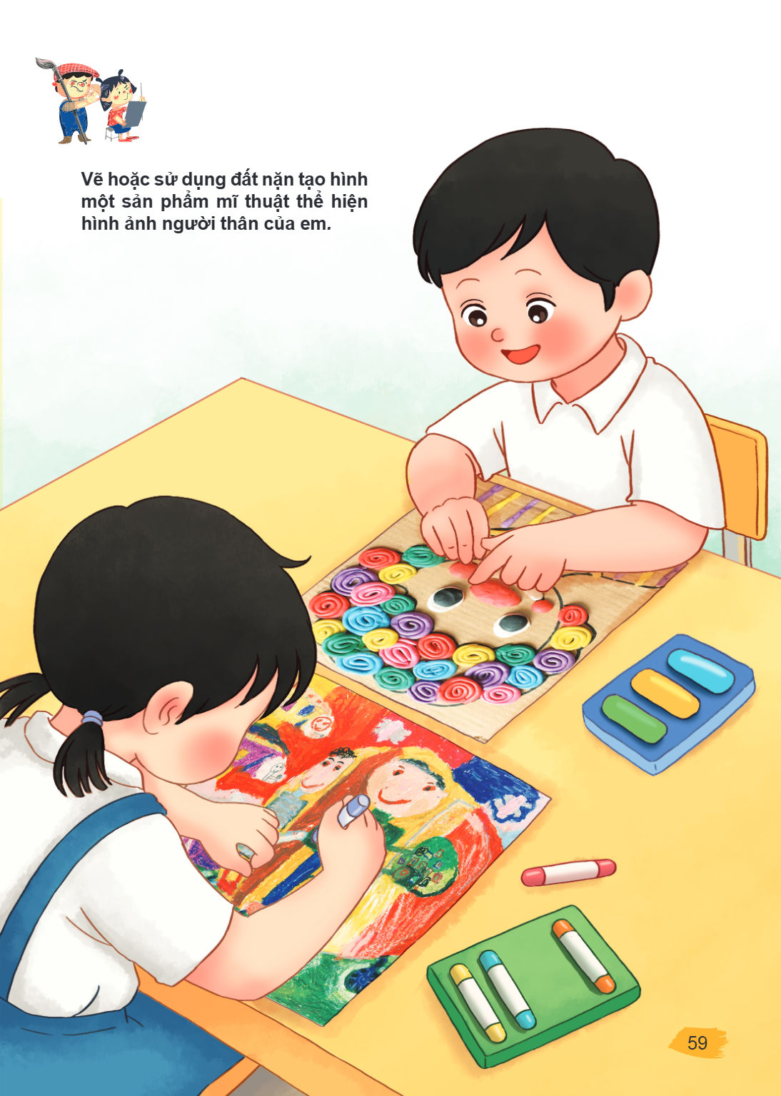 Vẽ hoặc sử dụng đất nặn tạo hình một sản phẩm mĩ thuật thể hiện hình ảnh người thân của em.