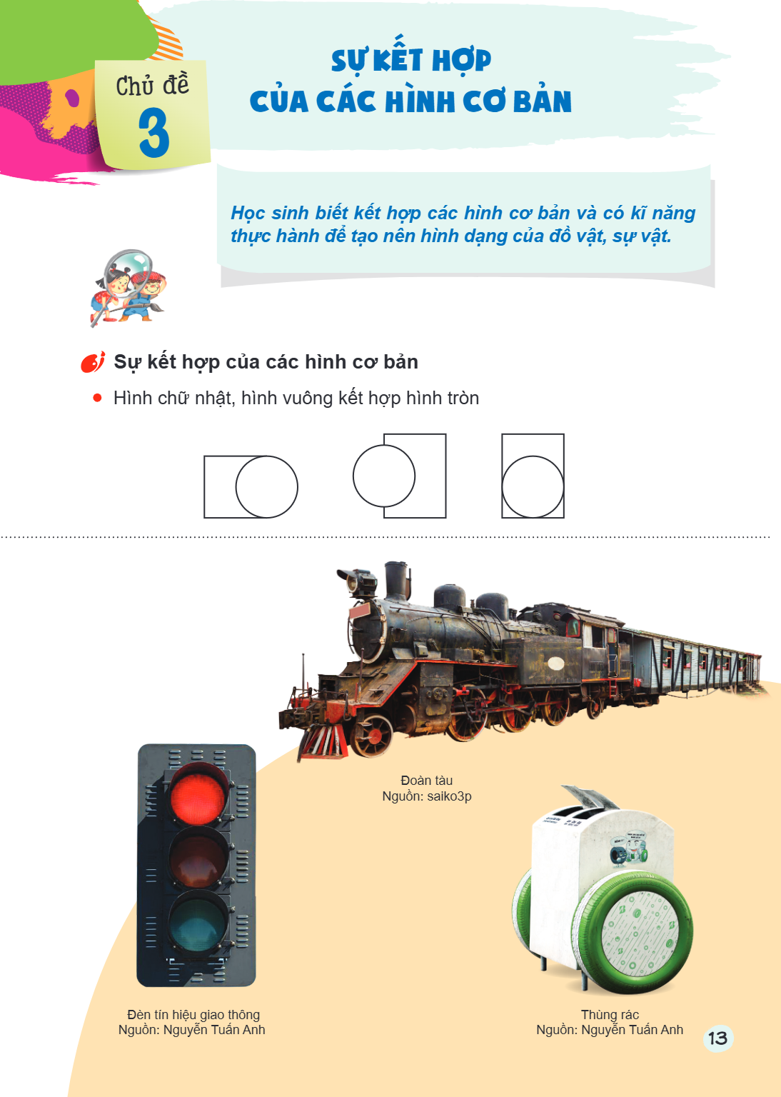Bài 3. Sự kết hợp của các hình cơ bản Học sinh biết kết hợp các hình cơ bản và có kĩ năng thực hành để tạo nên hình dạng của đồ vật, sự vật. Sự kết hợp của các 