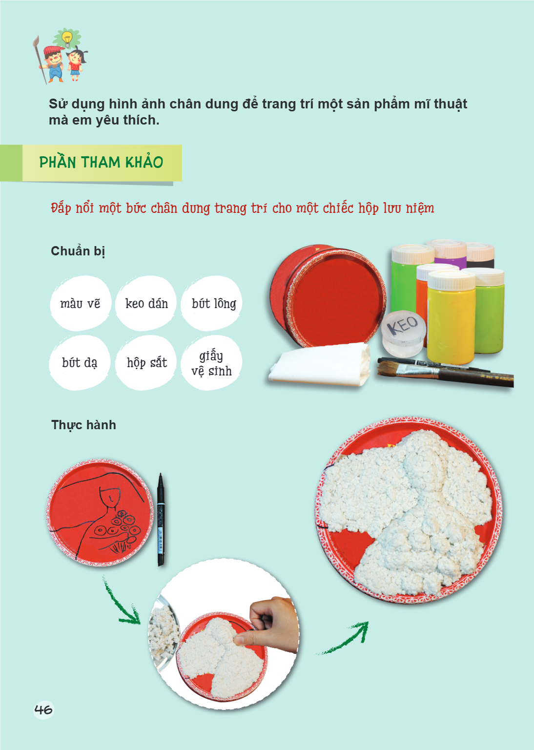 Sử dụng hình ảnh chân dung để trang trí một sản phẩm mĩ thuật mà em yêu thích. PHẦN THAM KHẢO Đắp nổi một bức chân dung trang trí cho một chiếc hộp lưu niệm Chu