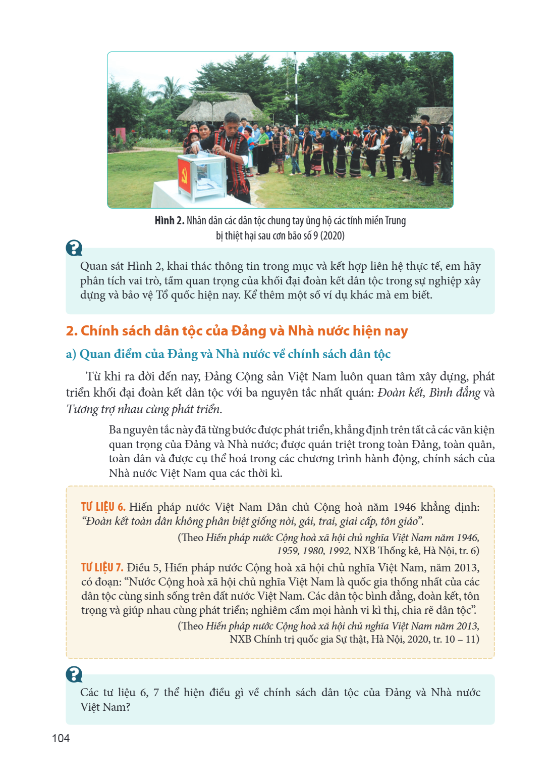 Hình 2. Nhân dân các dân tộc chung tay ủng hộ các tỉnh miền Trung ?, bị thiệt hại sau cơn bão số 9 (2020) Quan sát Hình 2, khai thác thông tin trong mục và kết 