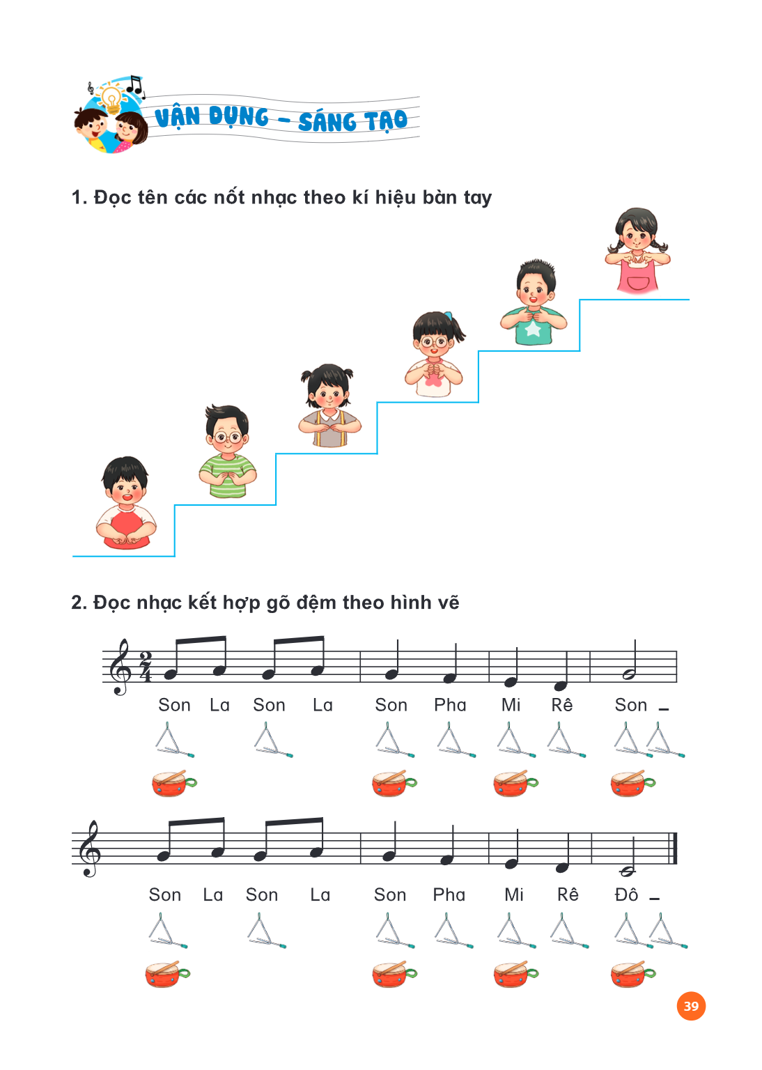 VẬN DỤNG – SÁNG TẠO Đọc tên các nốt nhạc theo kí hiệu bàn tay Đọc nhạc kết hợp gõ đệm theo hình vẽ