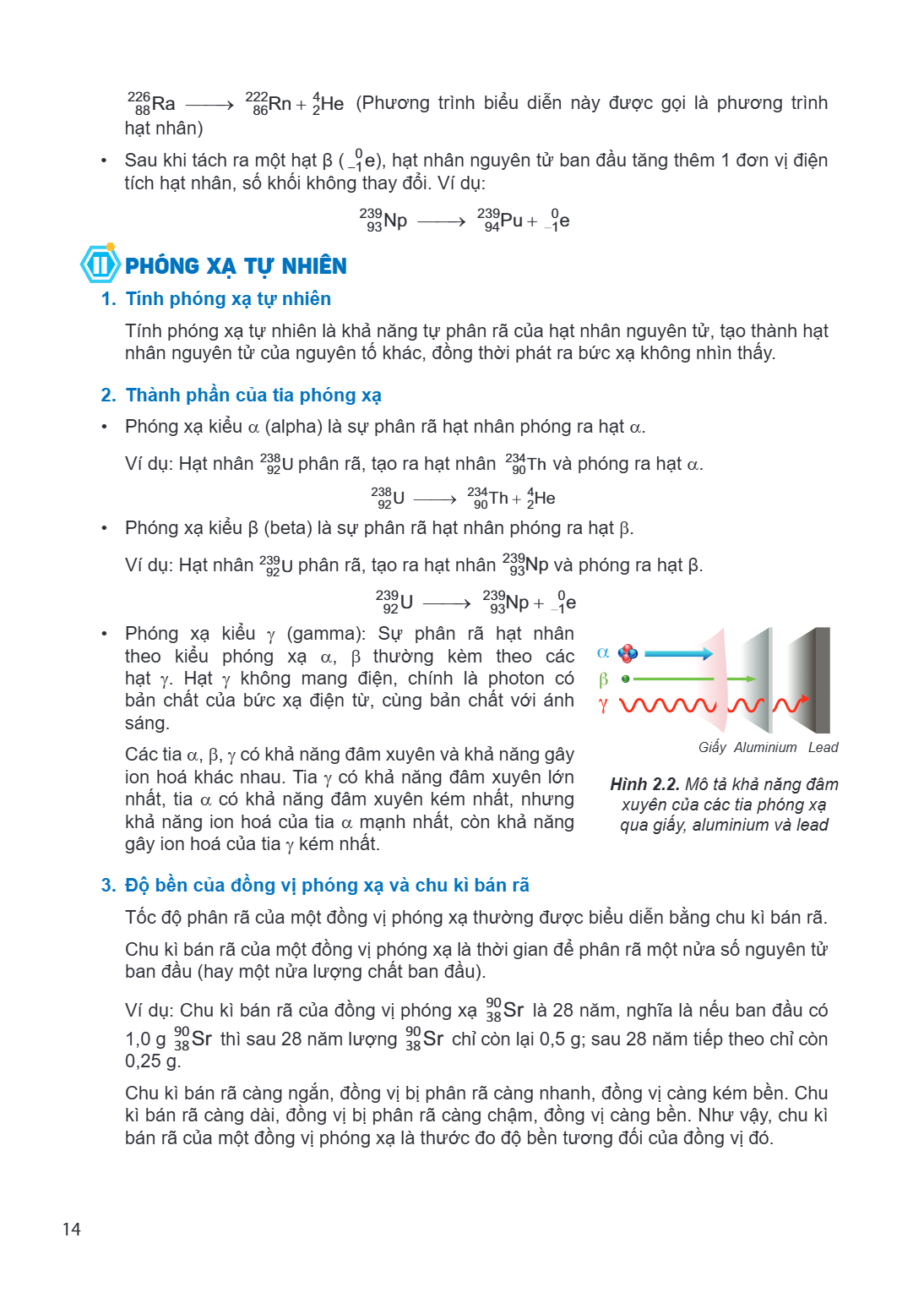 ${}{88}^{226}\text{Ra} \longrightarrow {}{86}^{222}\text{Rn} + {}_{2}^{4}\text{He}$ (Phương trình biểu diễn này được gọi là phương trình hạt nhân) Sau khi tách 
