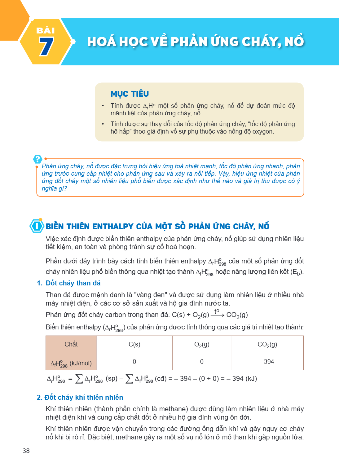 Bài 7. Hoá học về phản ứng cháy, nổ MỤC TIÊU Tính được $\Delta_{\text{r}}\text{H}^{\circ}$ một số phản ứng cháy, nổ để dự đoán mức độ mãnh liệt của phản ứng chá