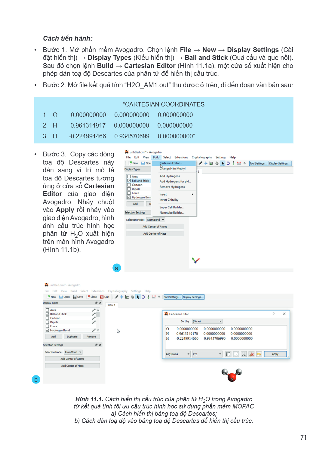 Cách tiến hành: Bước 1. Mở phần mềm Avogadro. Chọn lệnh File $\rightarrow$ New $\rightarrow$ Display Settings (Cài đặt hiển thị) $\rightarrow$ Display Types (Ki