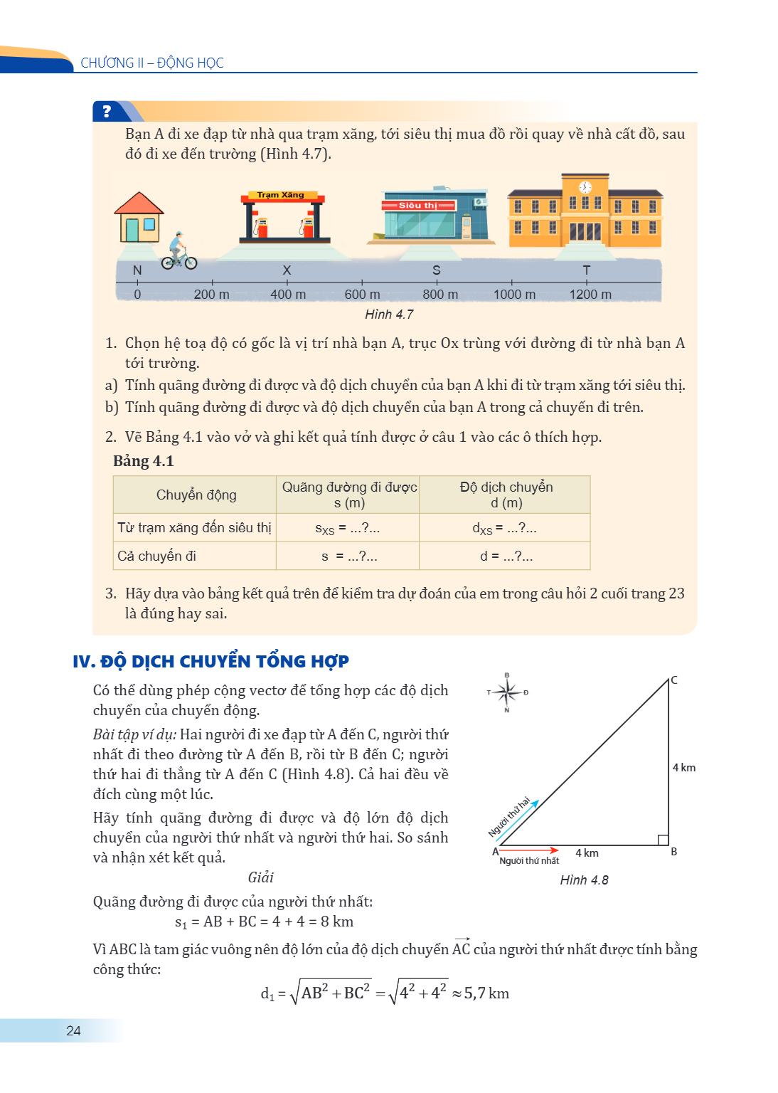 CHƯƠNG II – ĐỘNG HỌC Bạn A đi xe đạp từ nhà qua trạm xăng, tới siêu thị mua đồ rồi quay về nhà cất đồ, sau đó đi xe đến trường (Hình 4.7). Hình 4.7 Chọn hệ toạ 