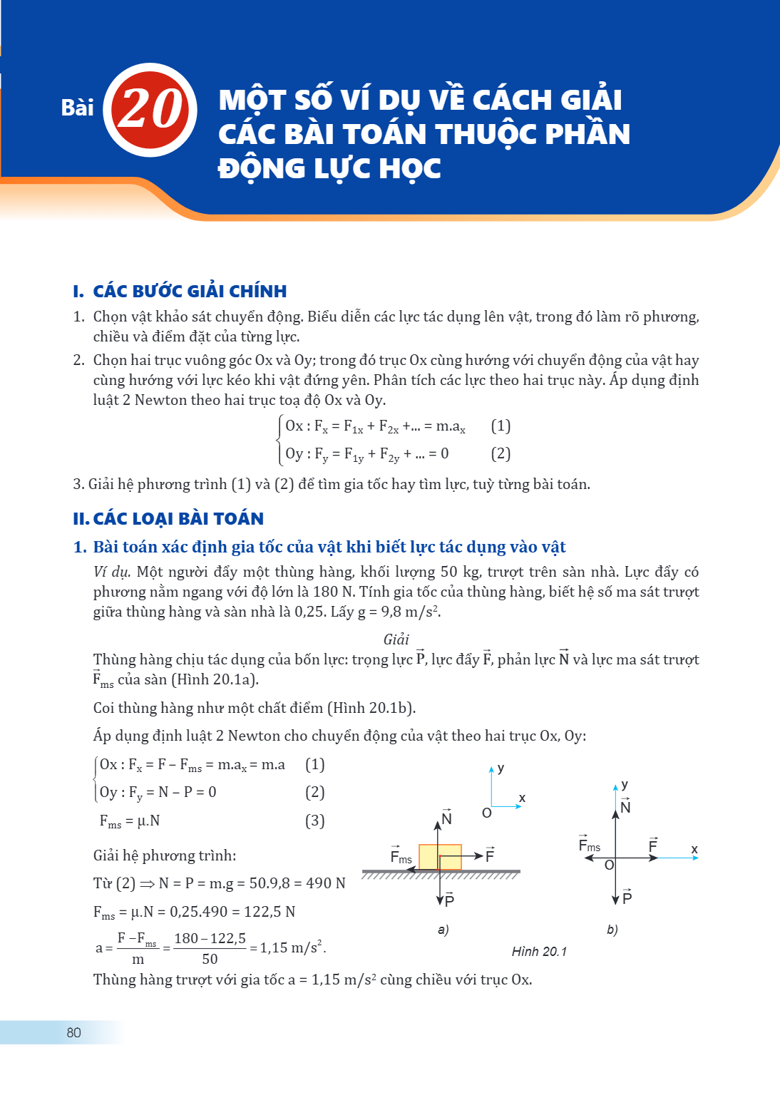 Một số ví dụ về cách giải các bài toán thuộc phần động lực học I. CÁC BƯỚC GIẢI CHÍNH Chọn vật khảo sát chuyển động. Biểu diễn các lực tác dụng lên vật, trong đ