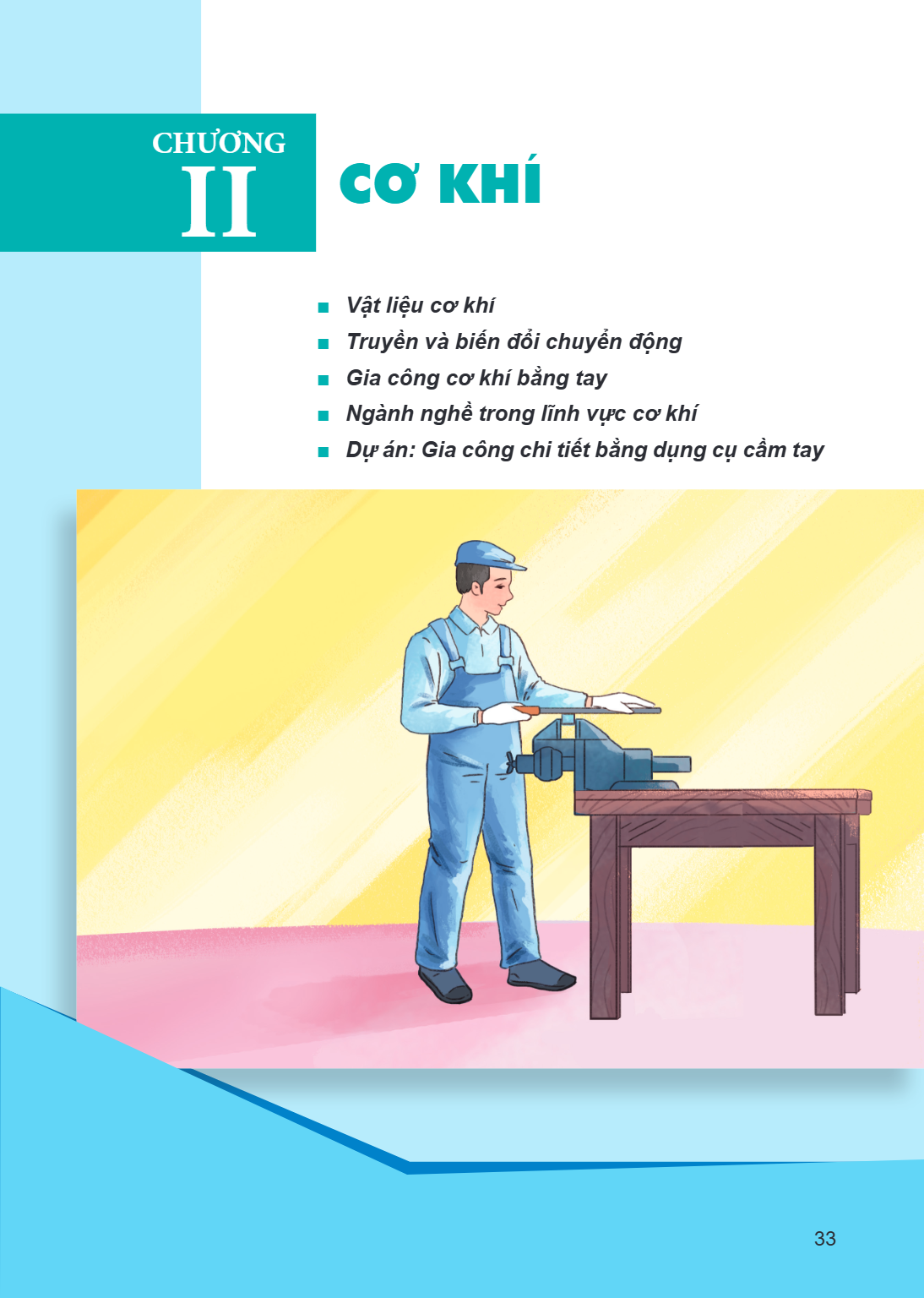 Chương II. CƠ KHÍ Vật liệu cơ khí Truyền và biến đổi chuyển động Gia công cơ khí bằng tay Ngành nghề trong lĩnh vực cơ khí Dự án: Gia công chi tiết bằng dụng cụ