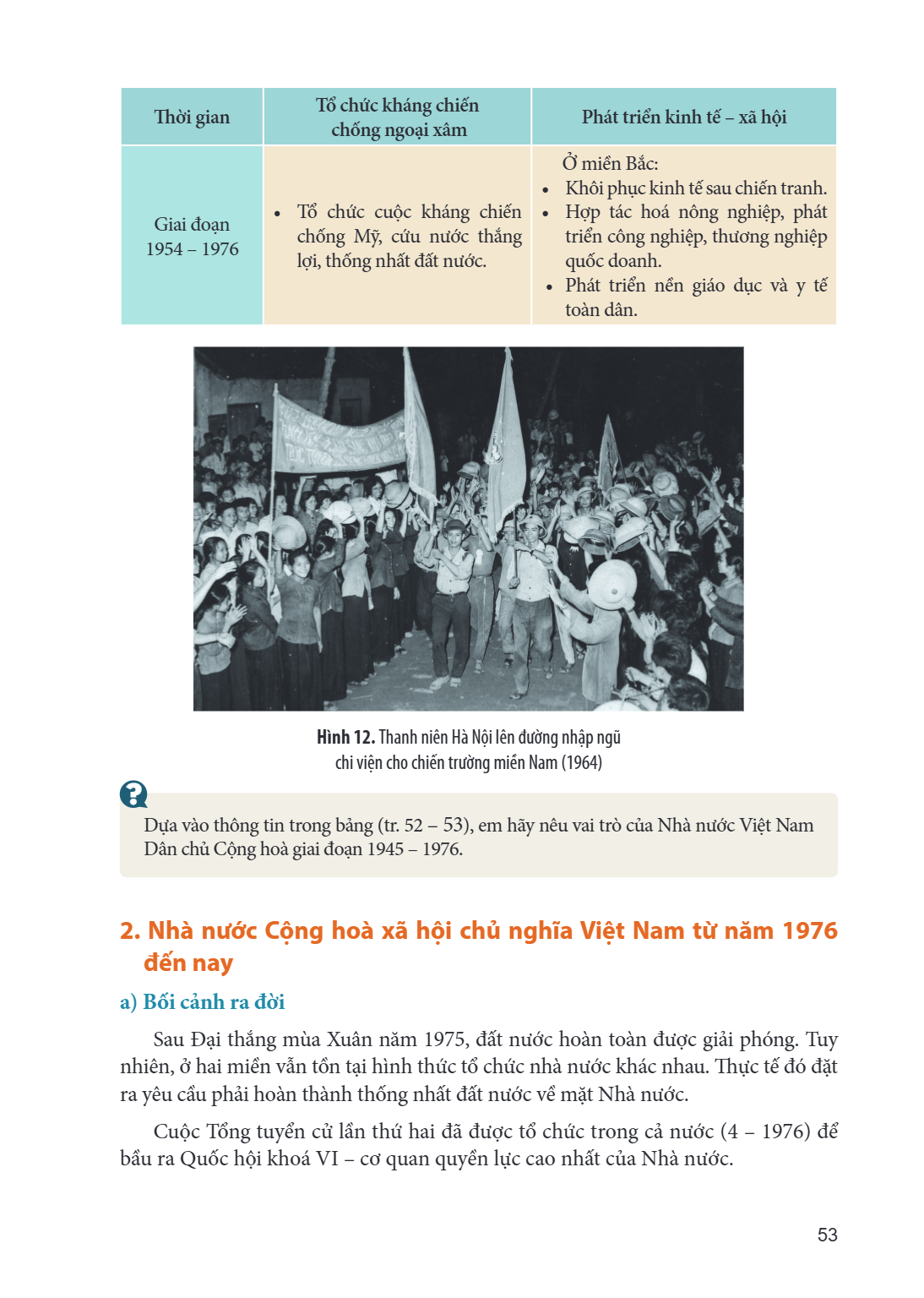 Thời gian, Tổ chức kháng chiến chống ngoại xâm, Phát triển kinh tế – xã hội Giai đoạn 1954 – 1976, • Tổ chức cuộc kháng chiến chống Mỹ, cứu nước thắng lợi, thốn