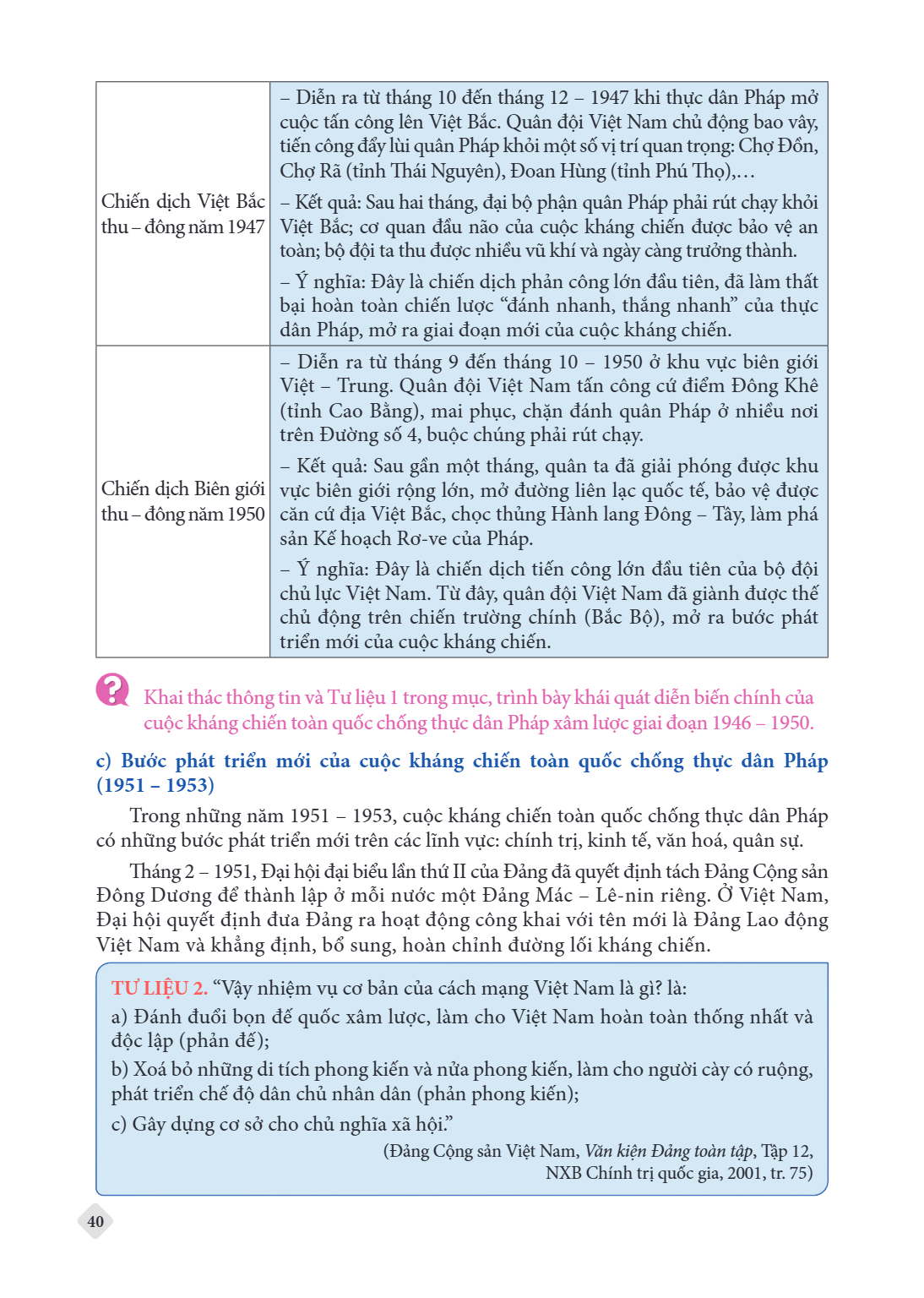 – Diễn ra từ tháng 10 đến tháng 12 – 1947 khi thực dân Pháp mở cuộc tấn công lên Việt Bắc. Quân đội Việt Nam chủ động bao vây, tiến công đẩy lùi quân Pháp khỏi 