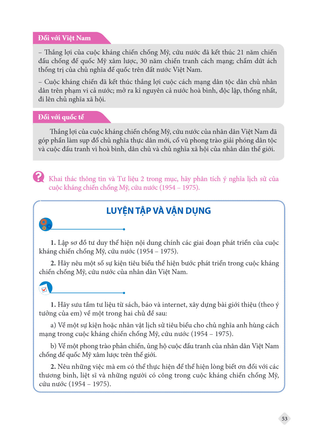 Đối với Việt Nam Thắng lợi của cuộc kháng chiến chống Mỹ, cứu nước đã kết thúc 21 năm chiến đấu chống đế quốc Mỹ xâm lược, 30 năm chiến tranh cách mạng; chấm dứ