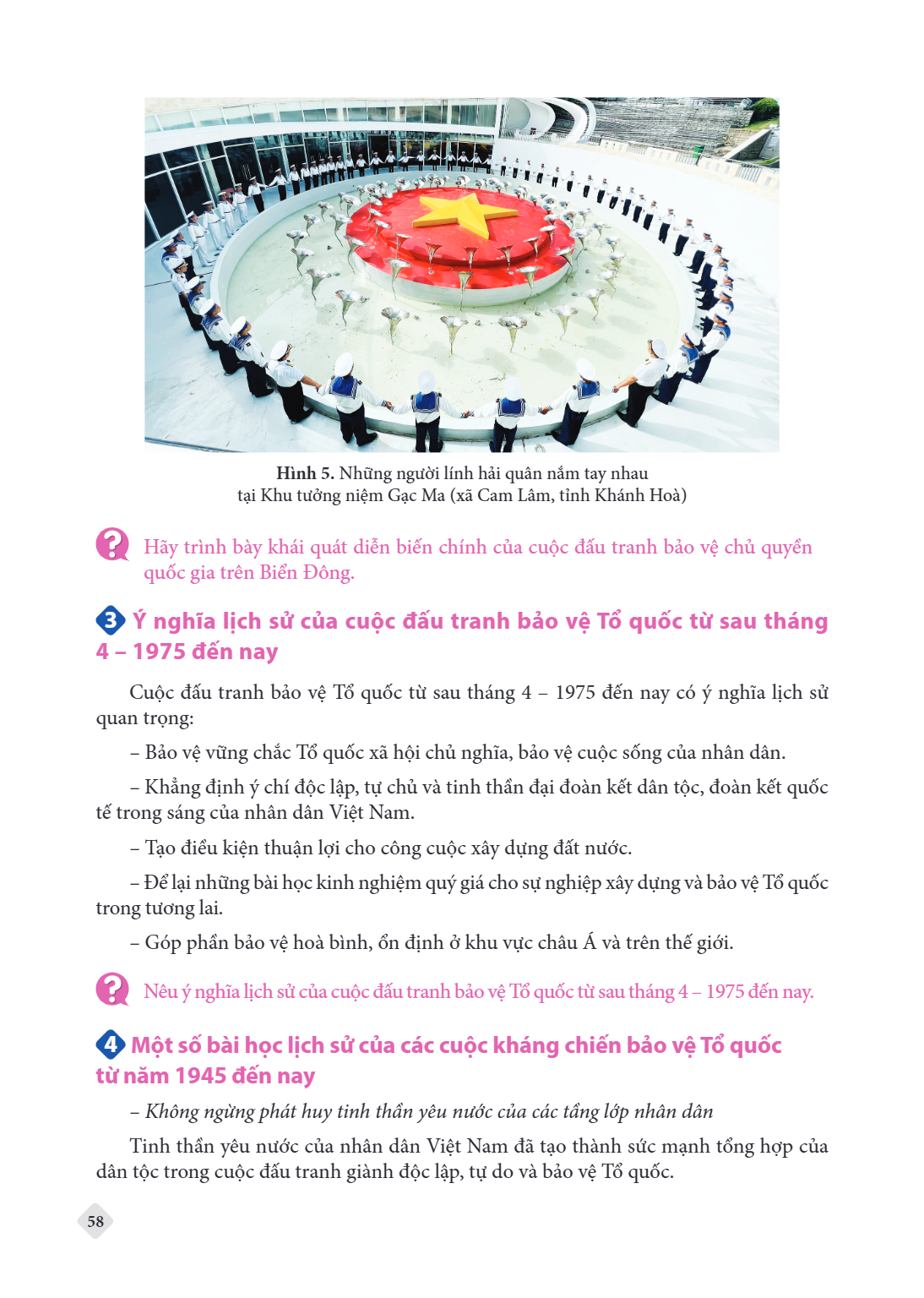 Hình 5. Những người lính hải quân nắm tay nhau tại Khu tưởng niệm Gạc Ma (xã Cam Lâm, tỉnh Khánh Hoà) Hãy trình bày khái quát diễn biến chính của cuộc đấu tranh