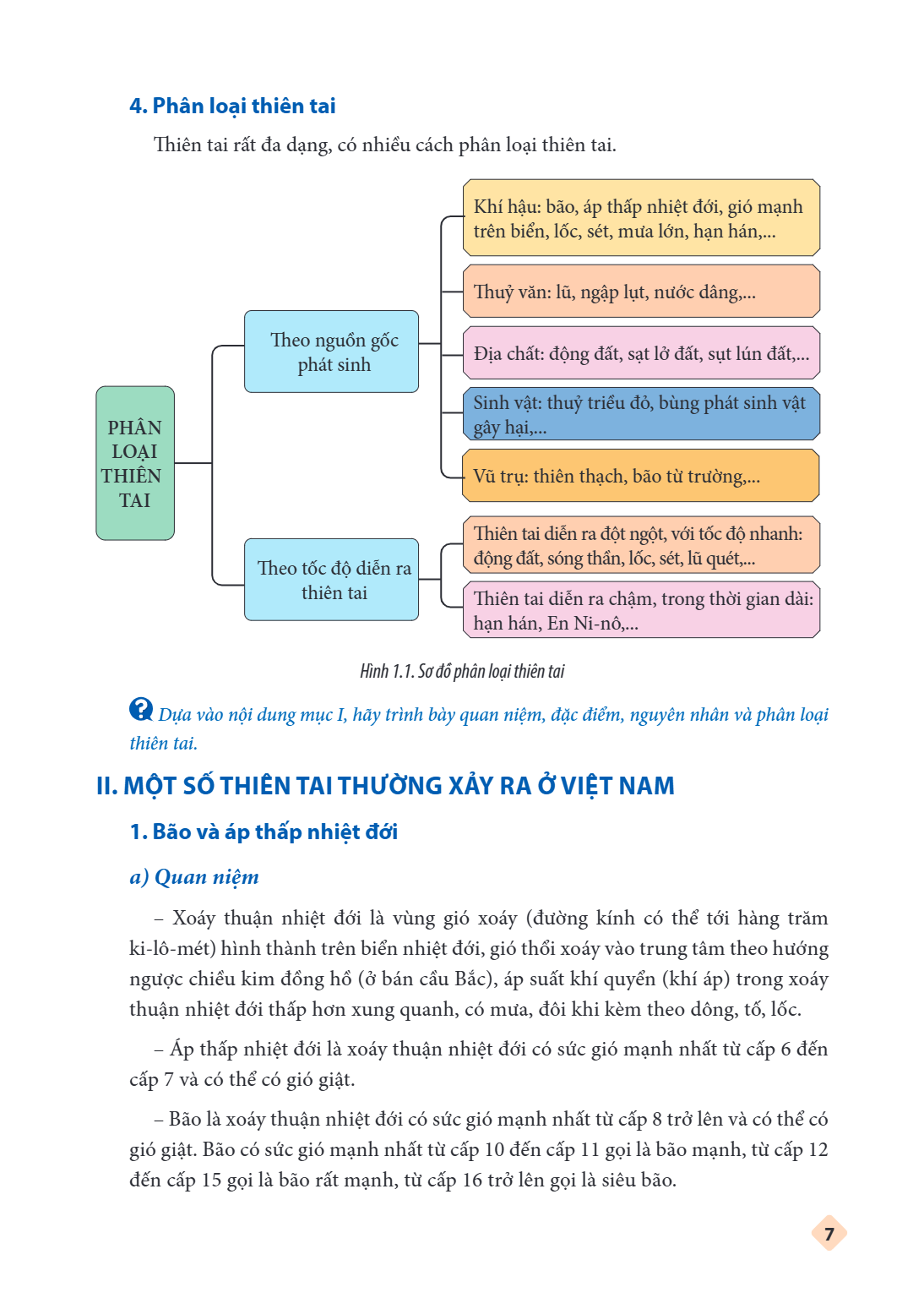 4. Phân loại thiên tai Thiên tai rất đa dạng, có nhiều cách phân loại thiên tai. PHÂN LOẠI THIÊN TAI Theo nguồn gốc phát sinh: Khí hậu: bão, áp thấp nhiệt đới, 