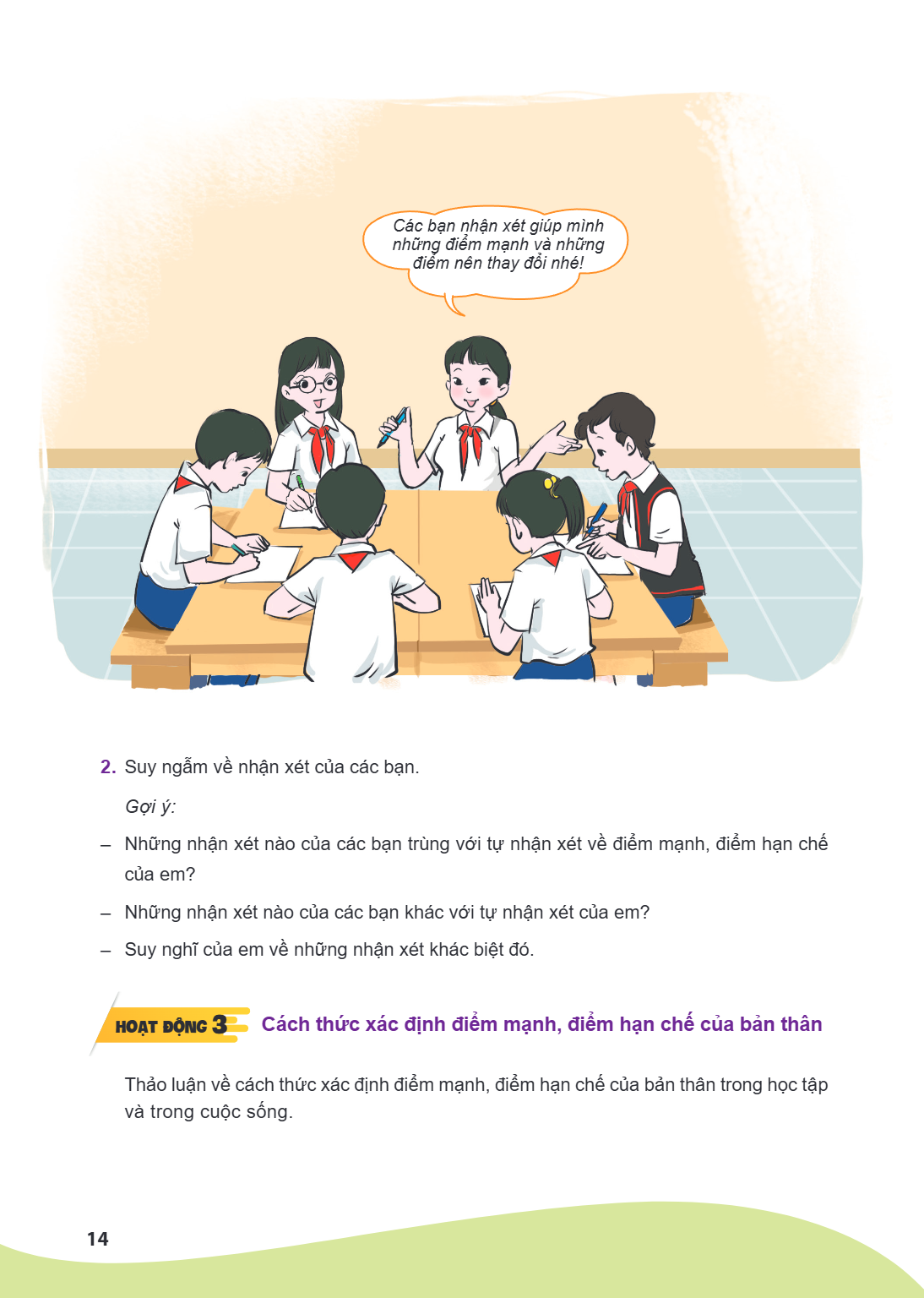 Các bạn nhận xét giúp mình những điểm mạnh và những điểm nên thay đổi nhé! Suy ngẫm về nhận xét của các bạn. Gợi ý: - Những nhận xét nào của các bạn trùng với t