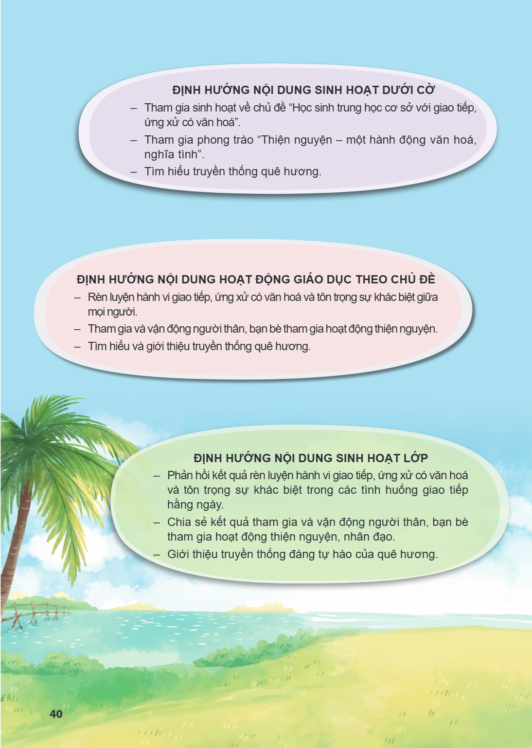 ĐỊNH HƯỚNG NỘI DUNG SINH HOẠT DƯỚI CỜ - Tham gia sinh hoạt về chủ đề "Học sinh trung học cơ sở với giao tiếp, ứng xử có văn hoá". - Tham gia phong trào "Thiện n