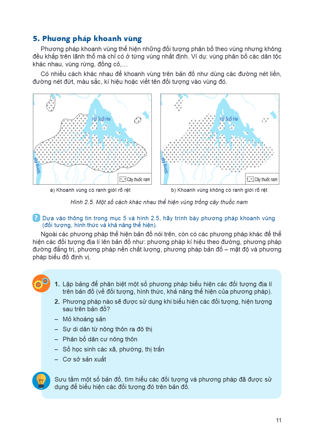 5. Phương pháp khoanh vùng Phương pháp khoanh vùng thể hiện những đối tượng phân bố theo vùng nhưng không đều khắp trên lãnh thổ mà chỉ có ở từng vùng nhất định