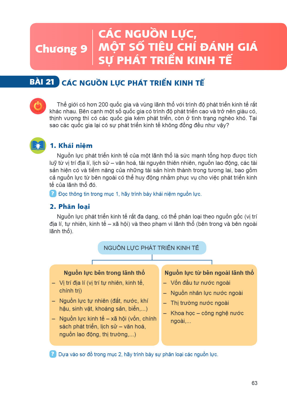 Chương 9 CÁC NGUỒN LỰC, MỘT SỐ TIÊU CHÍ ĐÁNH GIÁ SỰ PHÁT TRIỂN KINH TẾ Bài 21. Các nguồn lực phát triển kinh tế Thế giới có hơn 200 quốc gia và vùng lãnh thổ vớ