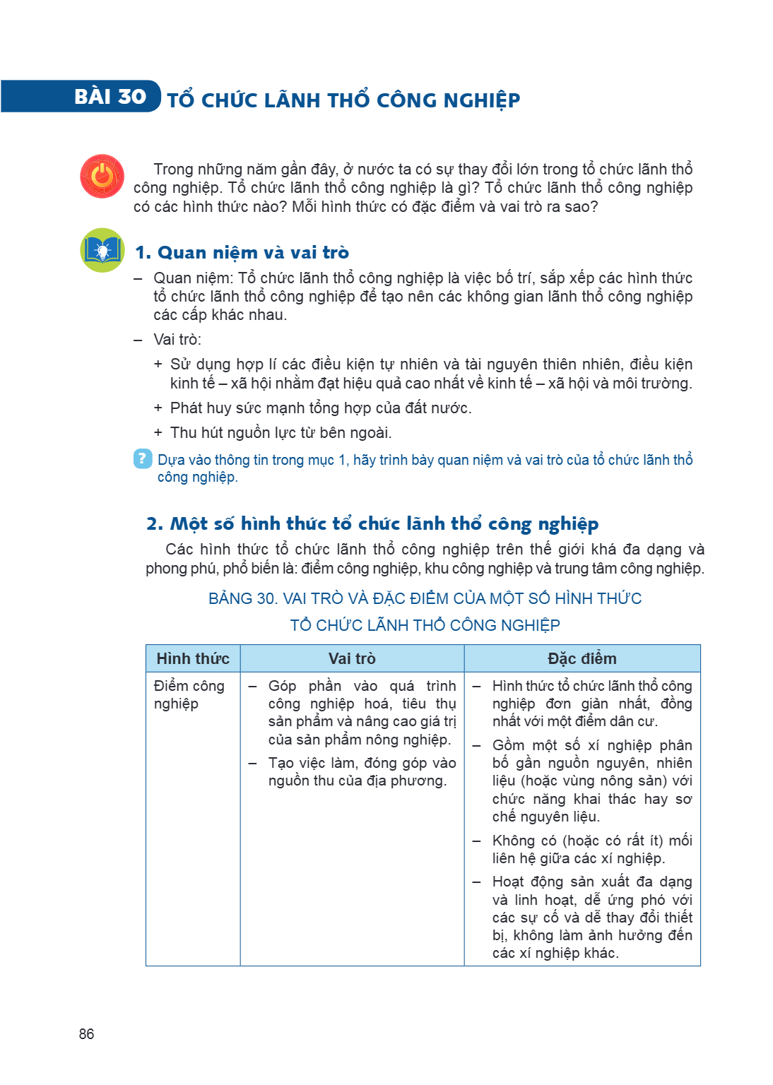 Bài 30. Tổ chức lãnh thổ công nghiệp Trong những năm gần đây, ở nước ta có sự thay đổi lớn trong tổ chức lãnh thổ công nghiệp. Tổ chức lãnh thổ công nghiệp là g