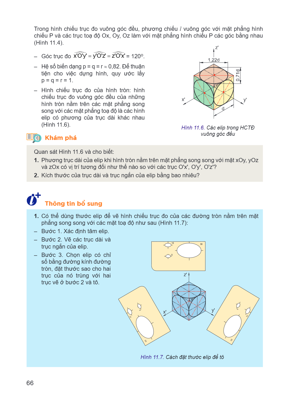 Trong hình chiếu trục đo vuông góc đều, phương chiếu l vuông góc với mặt phẳng hình chiếu P và các trục toạ độ Ox, Oy, Oz làm với mặt phẳng hình chiếu P các góc
