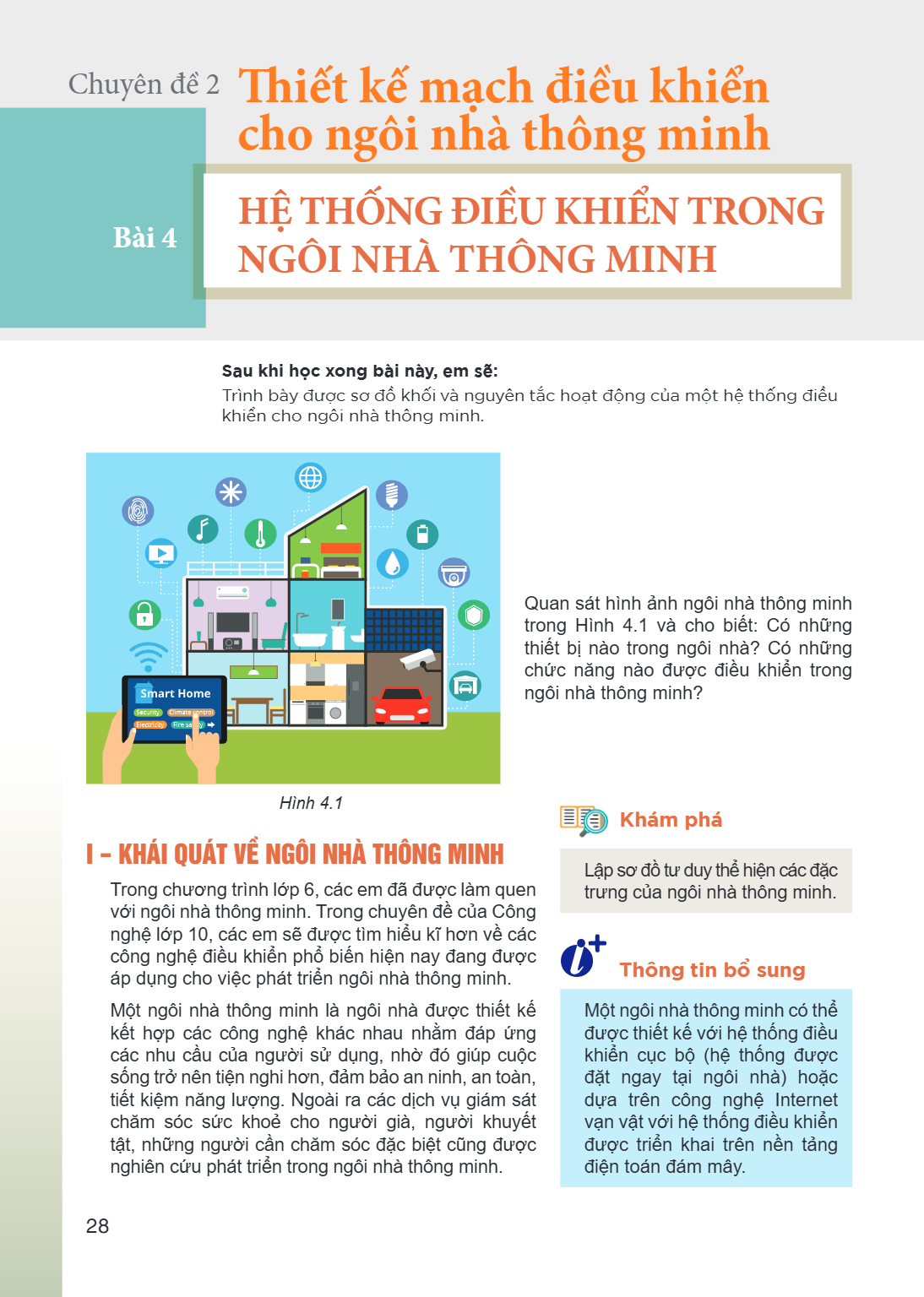 Chuyên đề 2 Thiết kế mạch điều khiển cho ngôi nhà thông minh Bài 4. Hệ thống điều khiển trong ngôi nhà thông minh Sau khi học xong bài này, em sẽ: Trình bày đượ