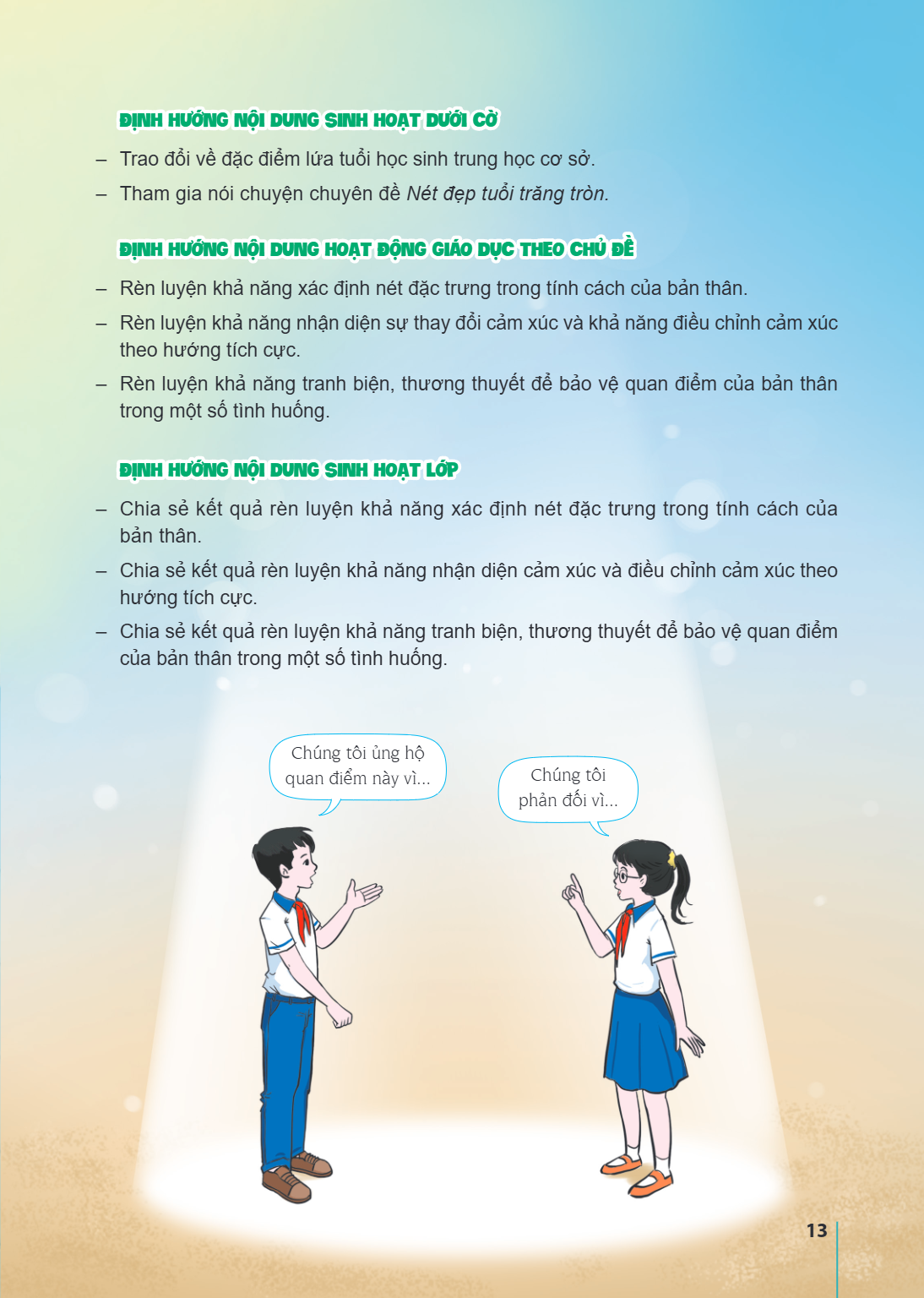 ĐỊNH HƯỚNG NỘI DUNG SINH HOẠT DƯỚI CỜ Trao đổi về đặc điểm lứa tuổi học sinh trung học cơ sở. - Tham gia nói chuyện chuyên đề Nét đẹp tuổi trăng tròn. ĐỊNH HƯỚN